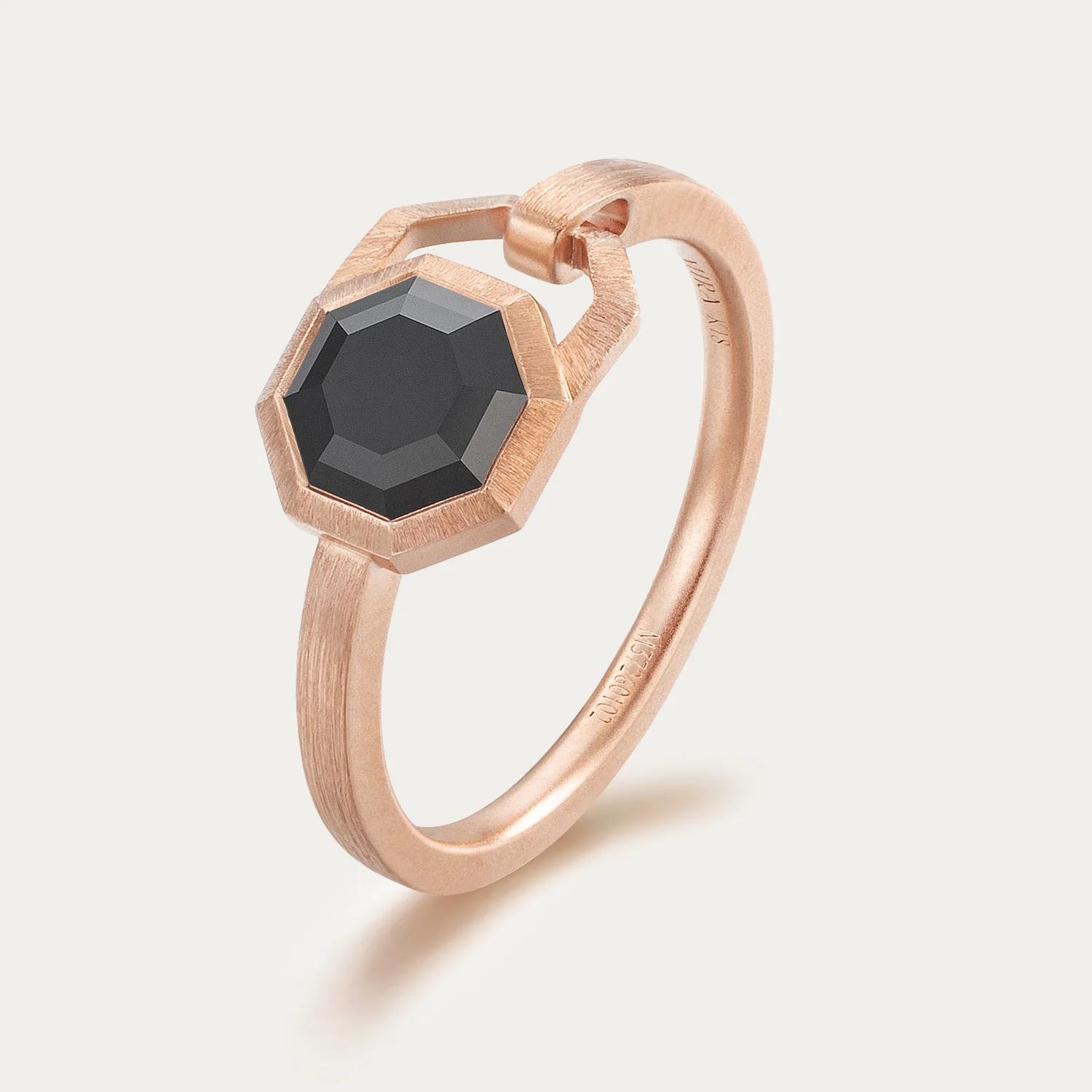 MIRA NOIR GEOMETRY LOCK Ring Black Rose Gold