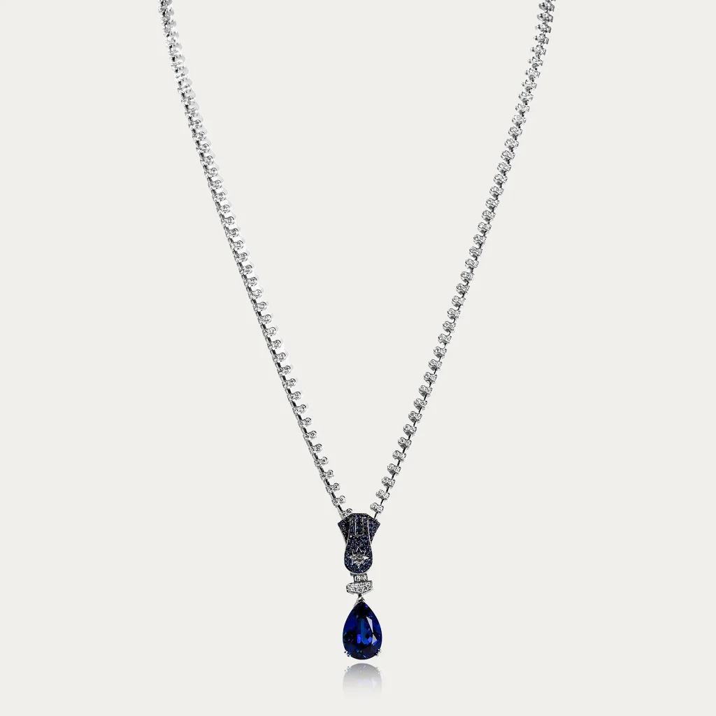 Brand New ( Rank N ) Mira MIRA Premium Collection Sapphire Mode Necklace Blue 18K White Gold Diamond - 3
