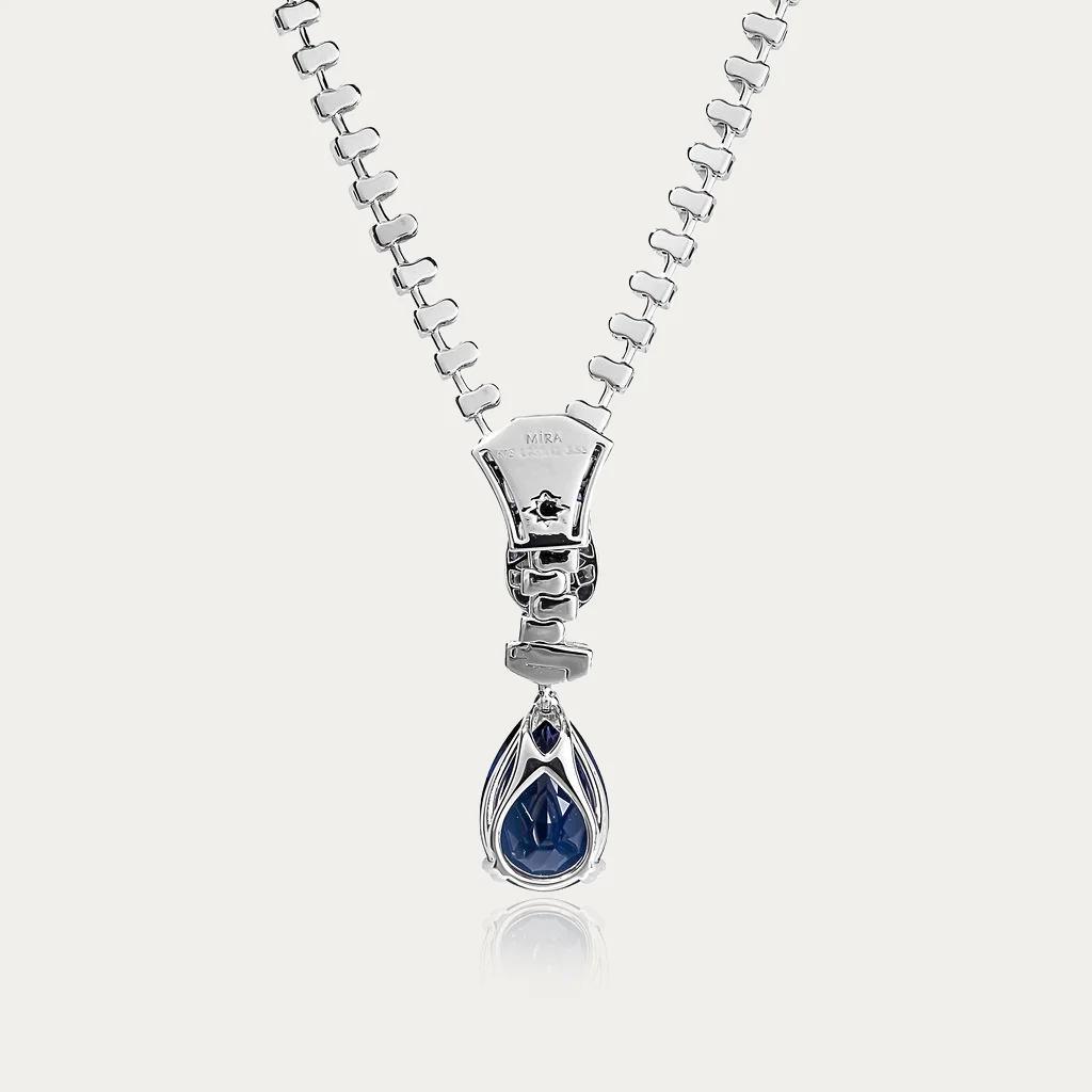 Brand New ( Rank N ) Mira MIRA Premium Collection Sapphire Mode Necklace Blue 18K White Gold Diamond - 4