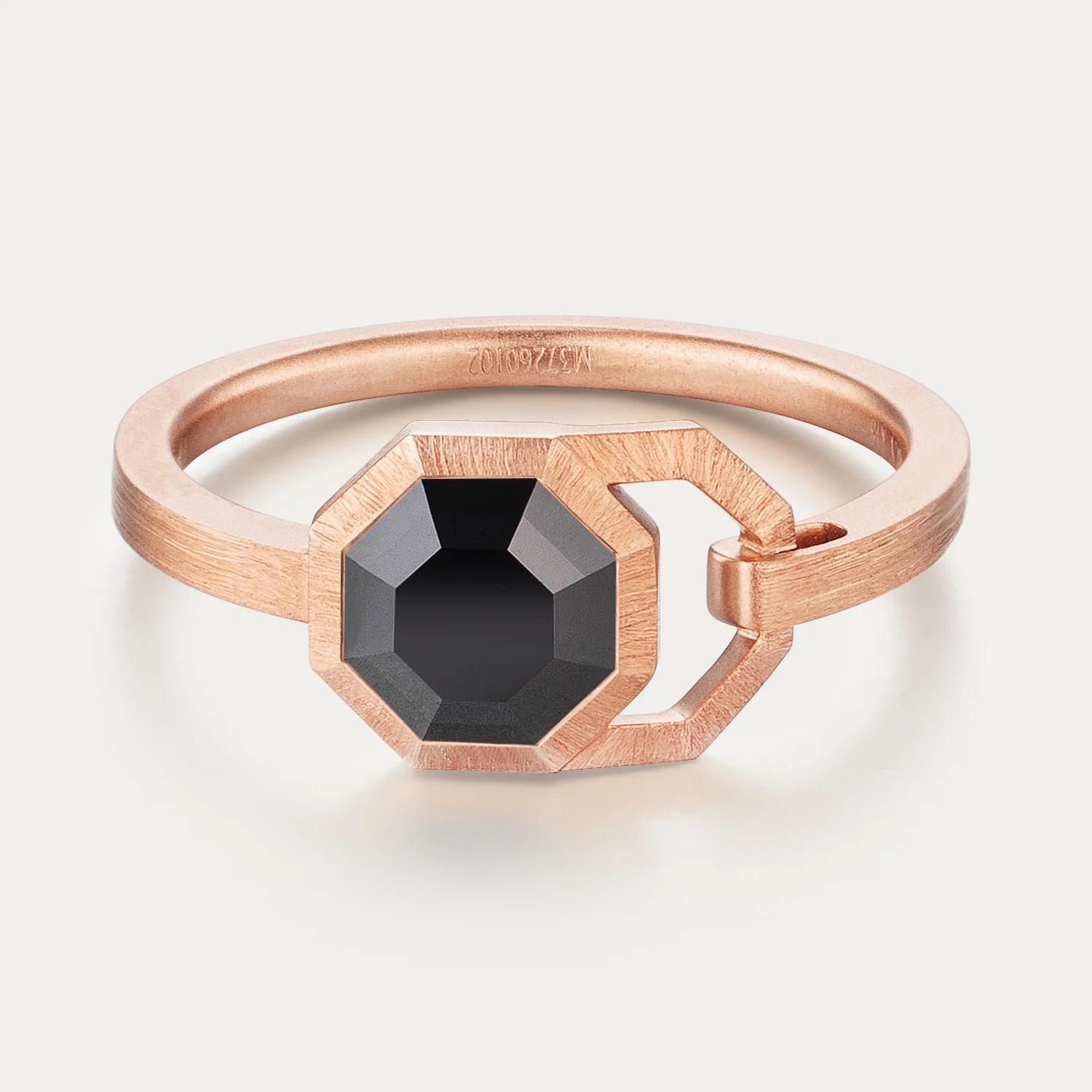 MIRA NOIR GEOMETRY LOCK Ring Black Rose Gold