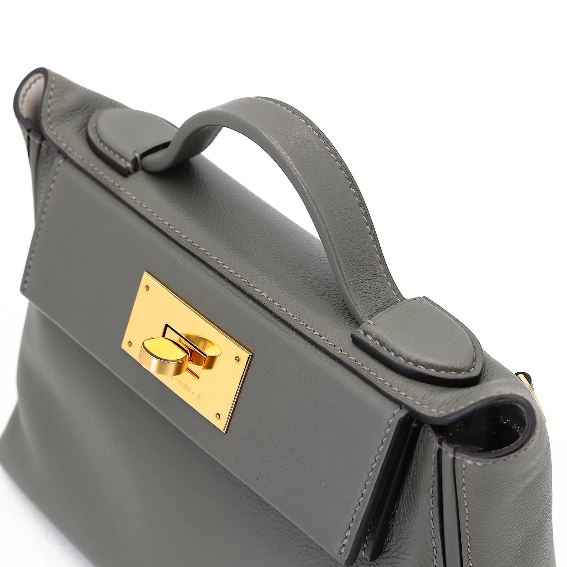 Excellent ( Rank SA ) HERMÈS 24/24 - 21 mini Verso Gris Meyer (0L) Gris Pale (M4) Evercolor Gold hardware B (2023) - 3