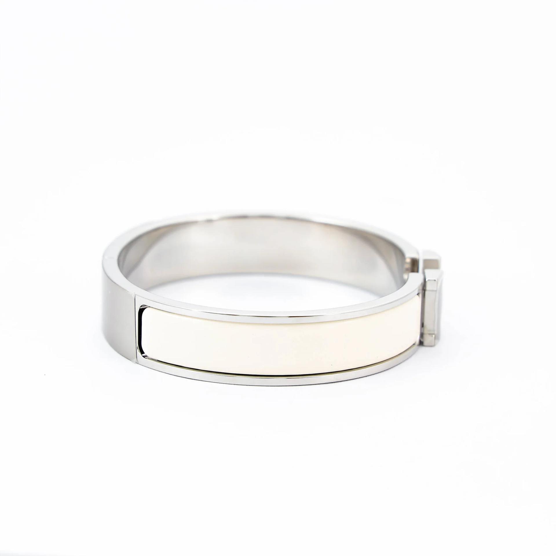 Brand New ( Rank N ) HERMÈS Clic H PM bracelet Craie (10) Enamel Palladium hardware - 5