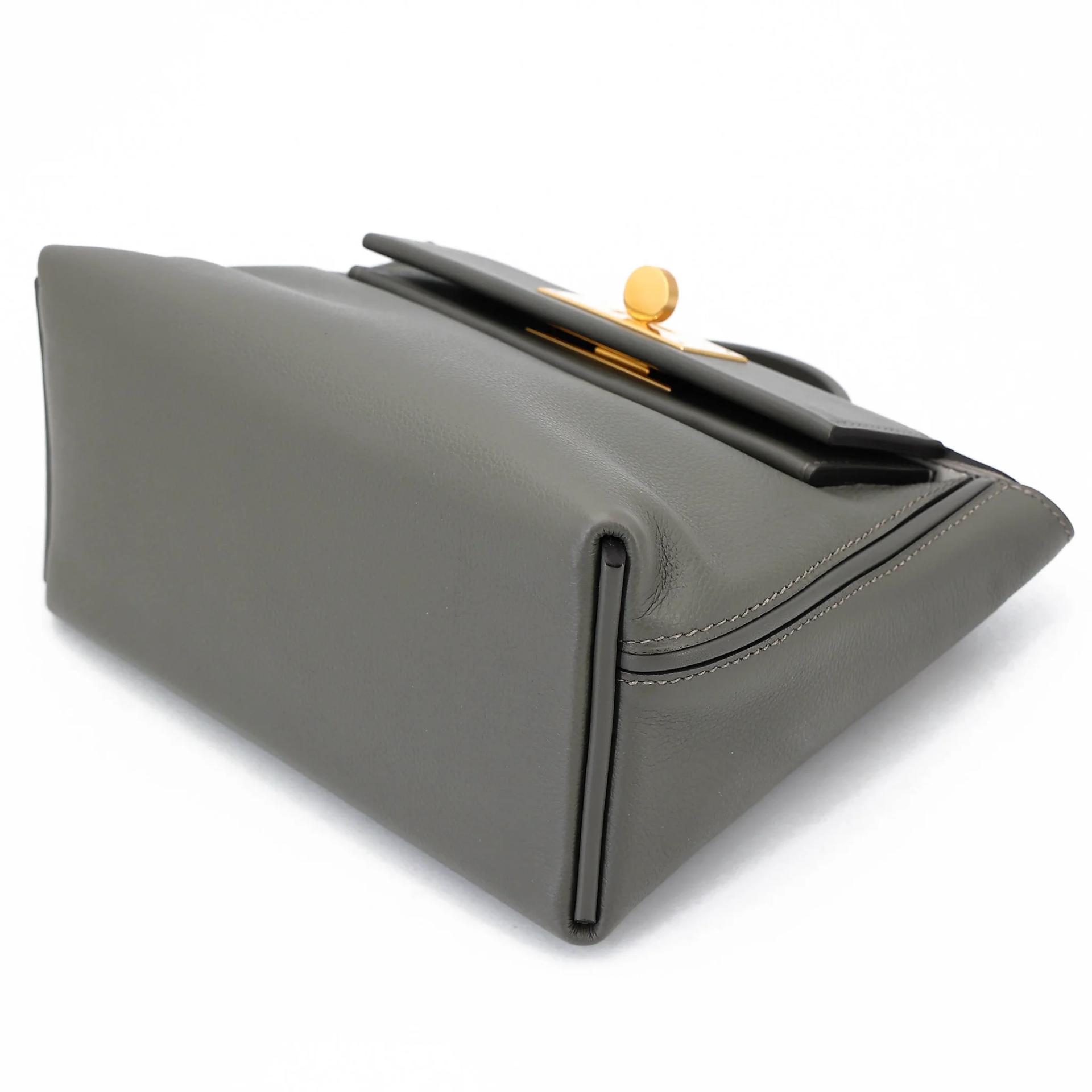 Excellent ( Rank SA ) HERMÈS 24/24 - 21 mini Verso Gris Meyer (0L) Gris Pale (M4) Evercolor Gold hardware B (2023) - 4