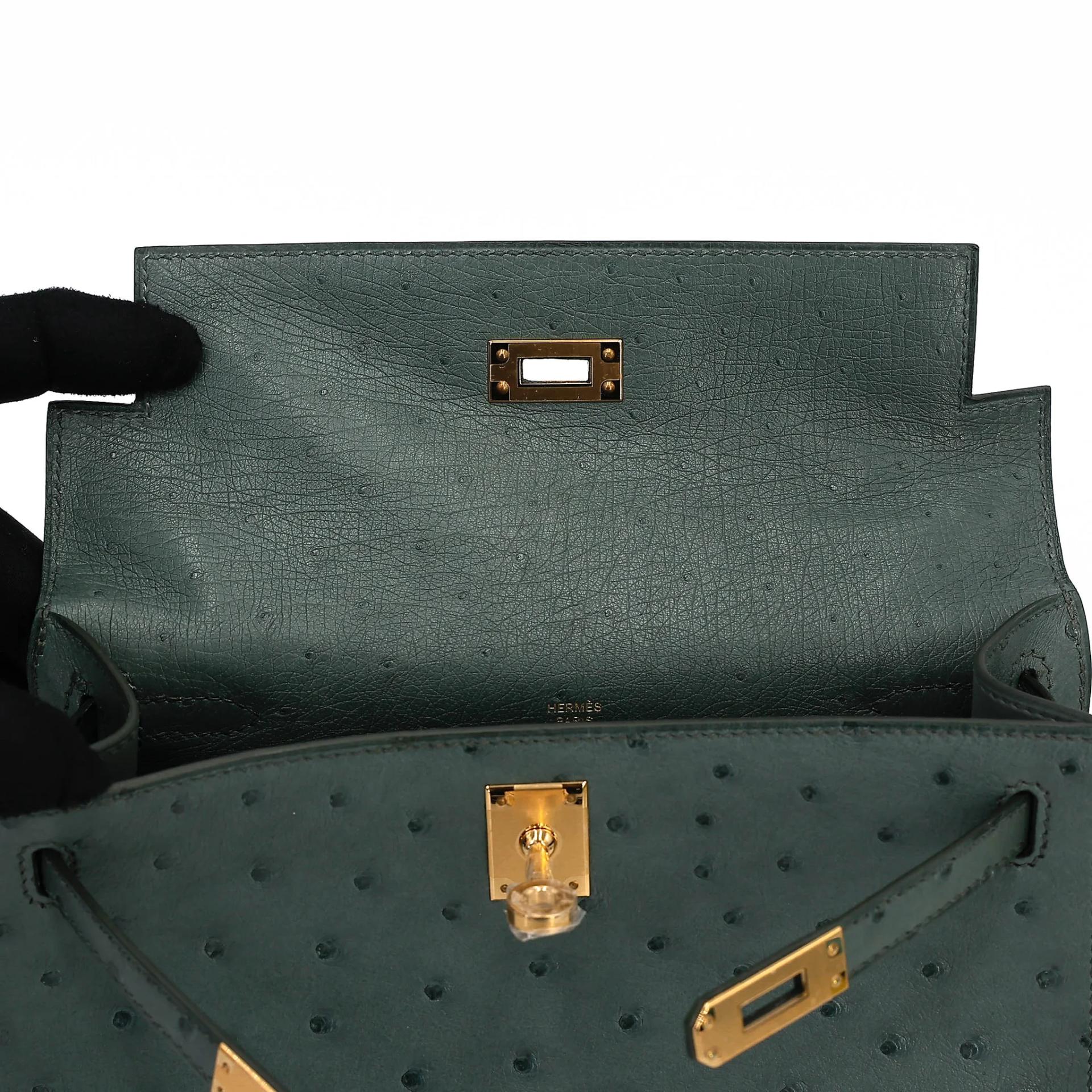 ランク NS 未使用品 HERMÈS エルメス ポシェットケリー ヴェール アマンド (63) オーストリッチ ゴールド金具 B刻印 (2023) - 12