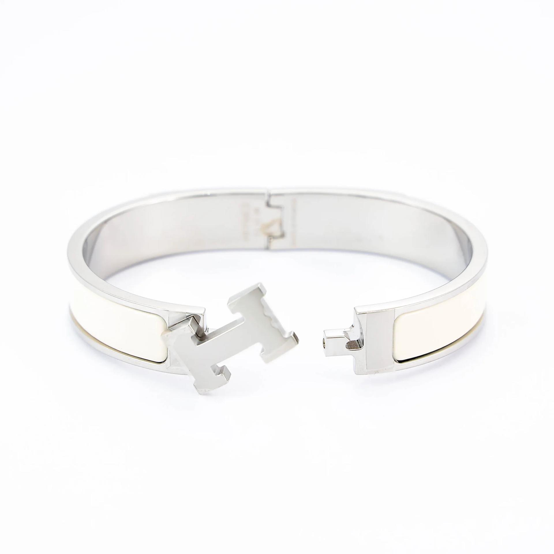 Brand New ( Rank N ) HERMÈS Clic H PM bracelet Craie (10) Enamel Palladium hardware - 6