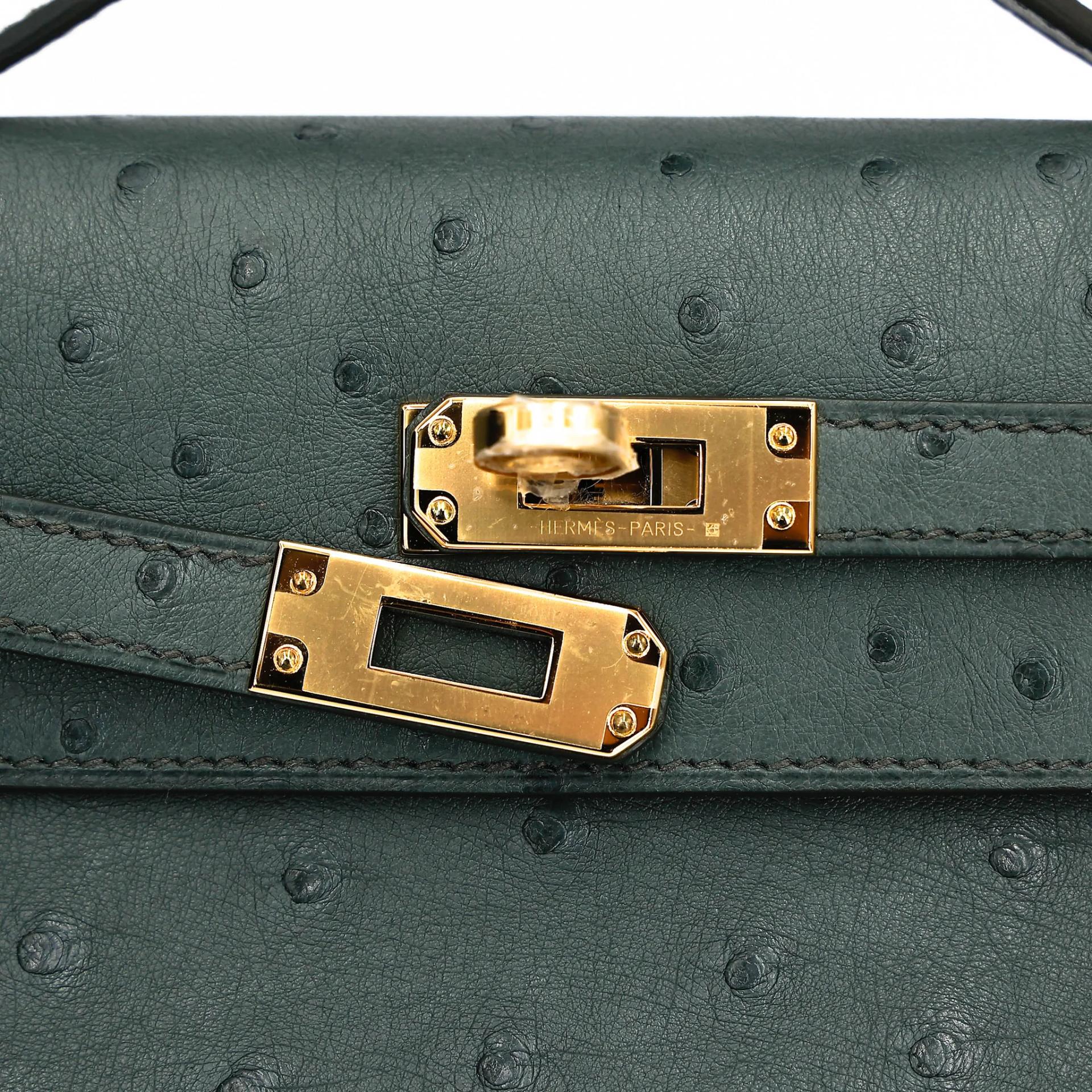 ランク NS 未使用品 HERMÈS エルメス ポシェットケリー ヴェール アマンド (63) オーストリッチ ゴールド金具 B刻印 (2023) - 8