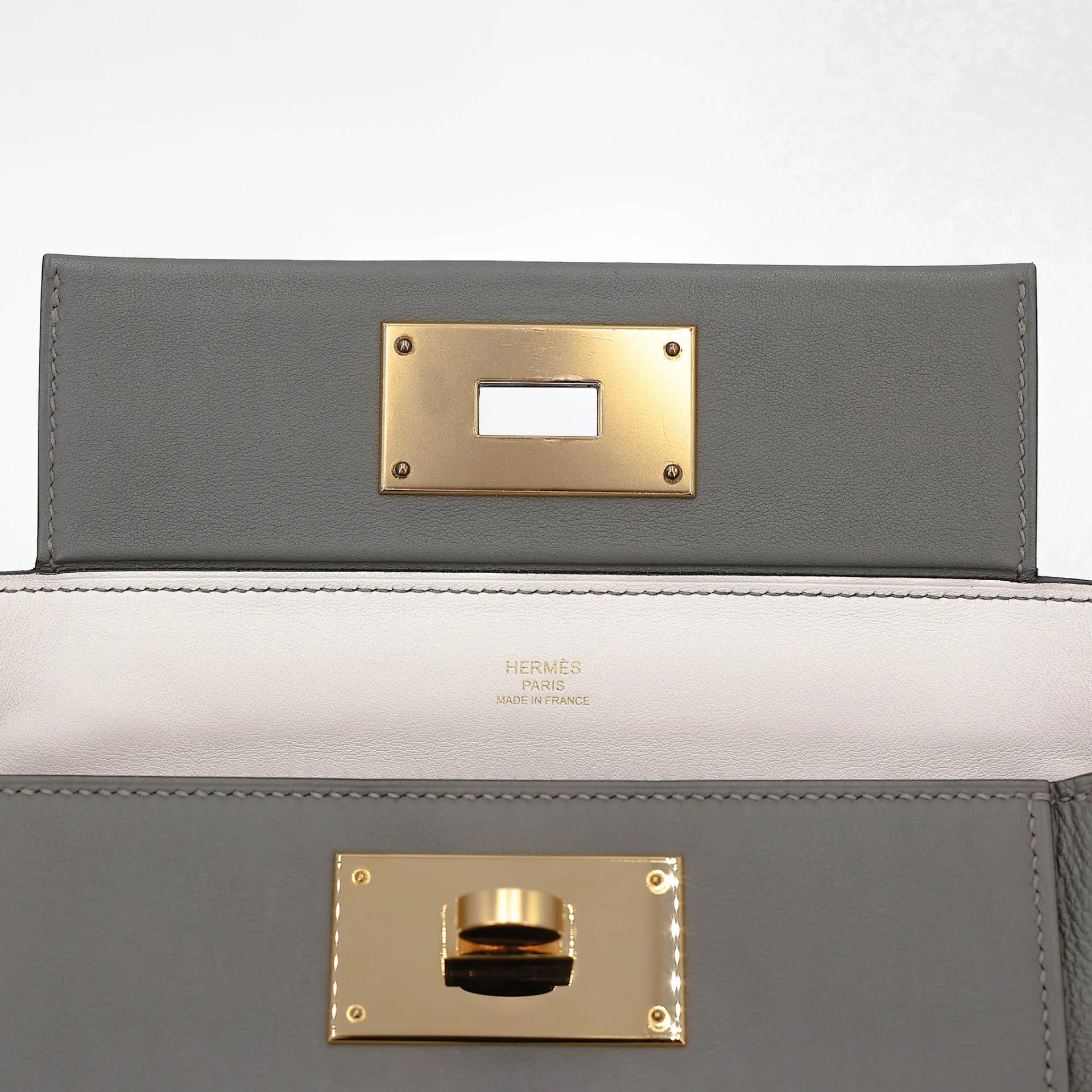 Excellent ( Rank SA ) HERMÈS 24/24 - 21 mini Verso Gris Meyer (0L) Gris Pale (M4) Evercolor Gold hardware B (2023) - 16