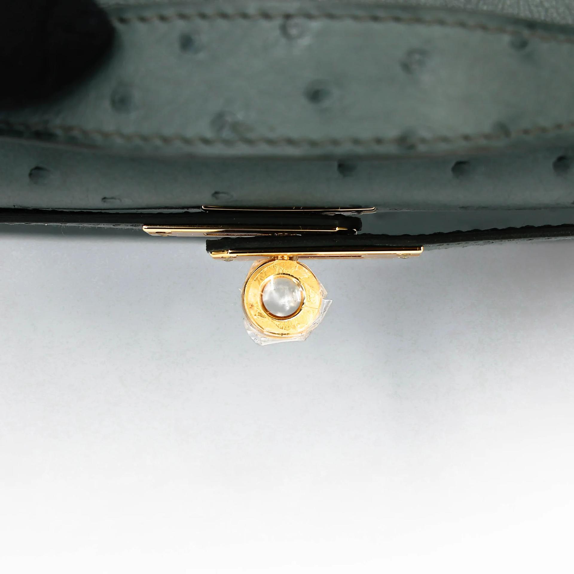 ランク NS 未使用品 HERMÈS エルメス ポシェットケリー ヴェール アマンド (63) オーストリッチ ゴールド金具 B刻印 (2023) - 9