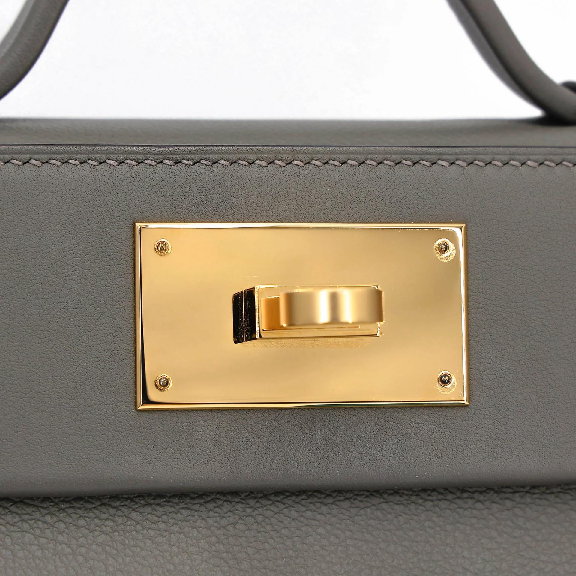 Excellent ( Rank SA ) HERMÈS 24/24 - 21 mini Verso Gris Meyer (0L) Gris Pale (M4) Evercolor Gold hardware B (2023) - 18