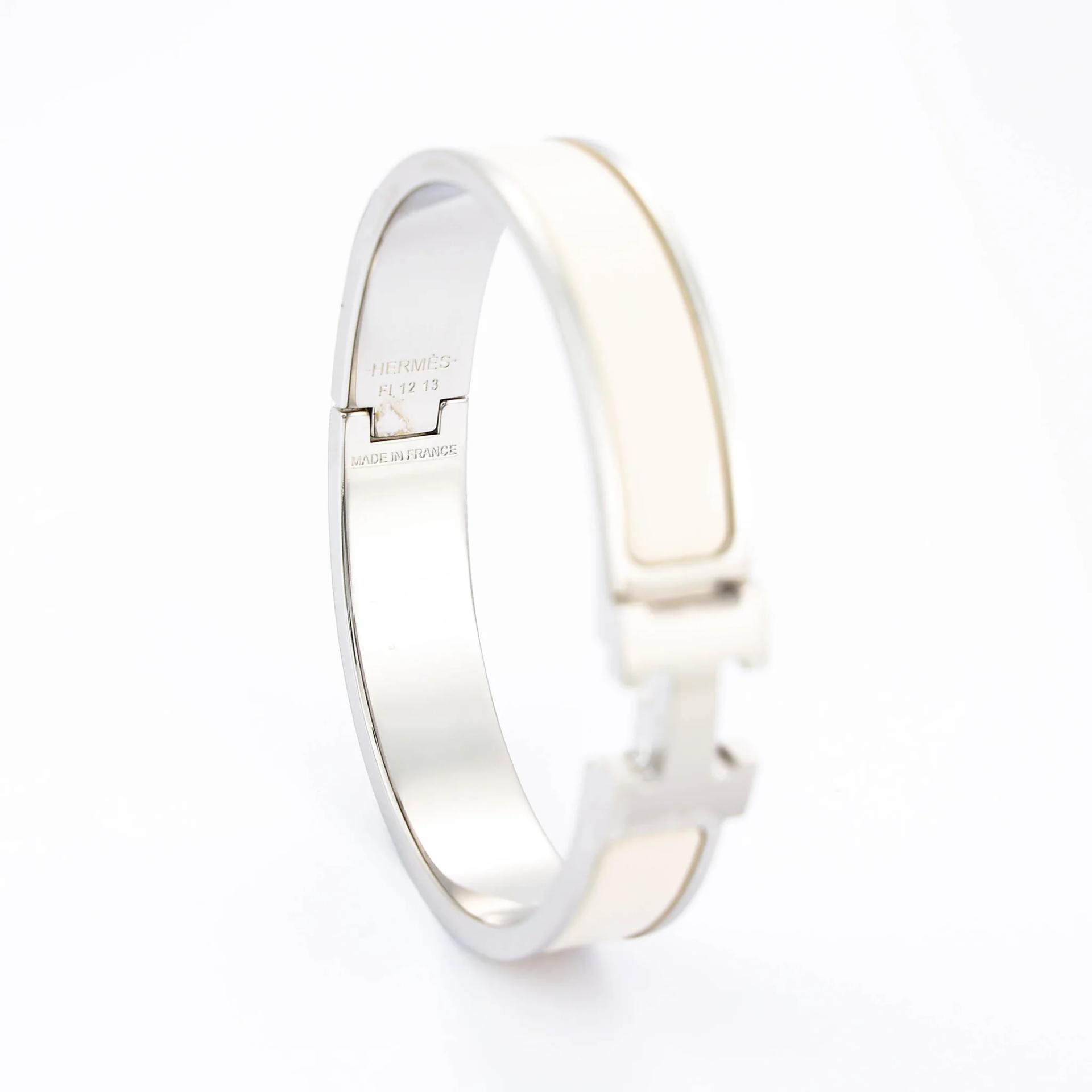 Brand New ( Rank N ) HERMÈS Clic H PM bracelet Craie (10) Enamel Palladium hardware - 7