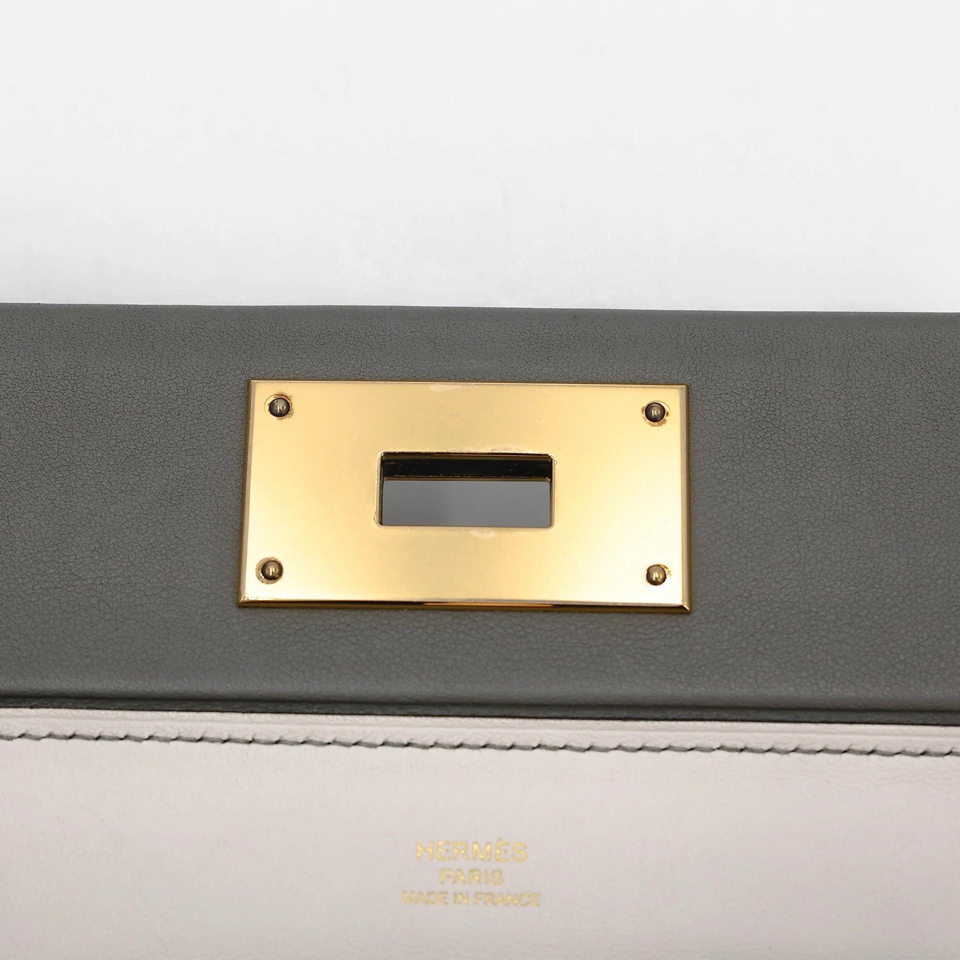 Excellent ( Rank SA ) HERMÈS 24/24 - 21 mini Verso Gris Meyer (0L) Gris Pale (M4) Evercolor Gold hardware B (2023) - 15