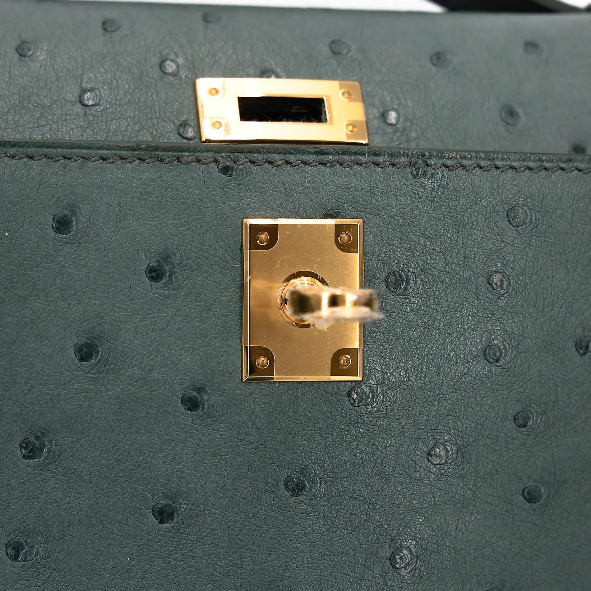 ランク NS 未使用品 HERMÈS エルメス ポシェットケリー ヴェール アマンド (63) オーストリッチ ゴールド金具 B刻印 (2023) - 13