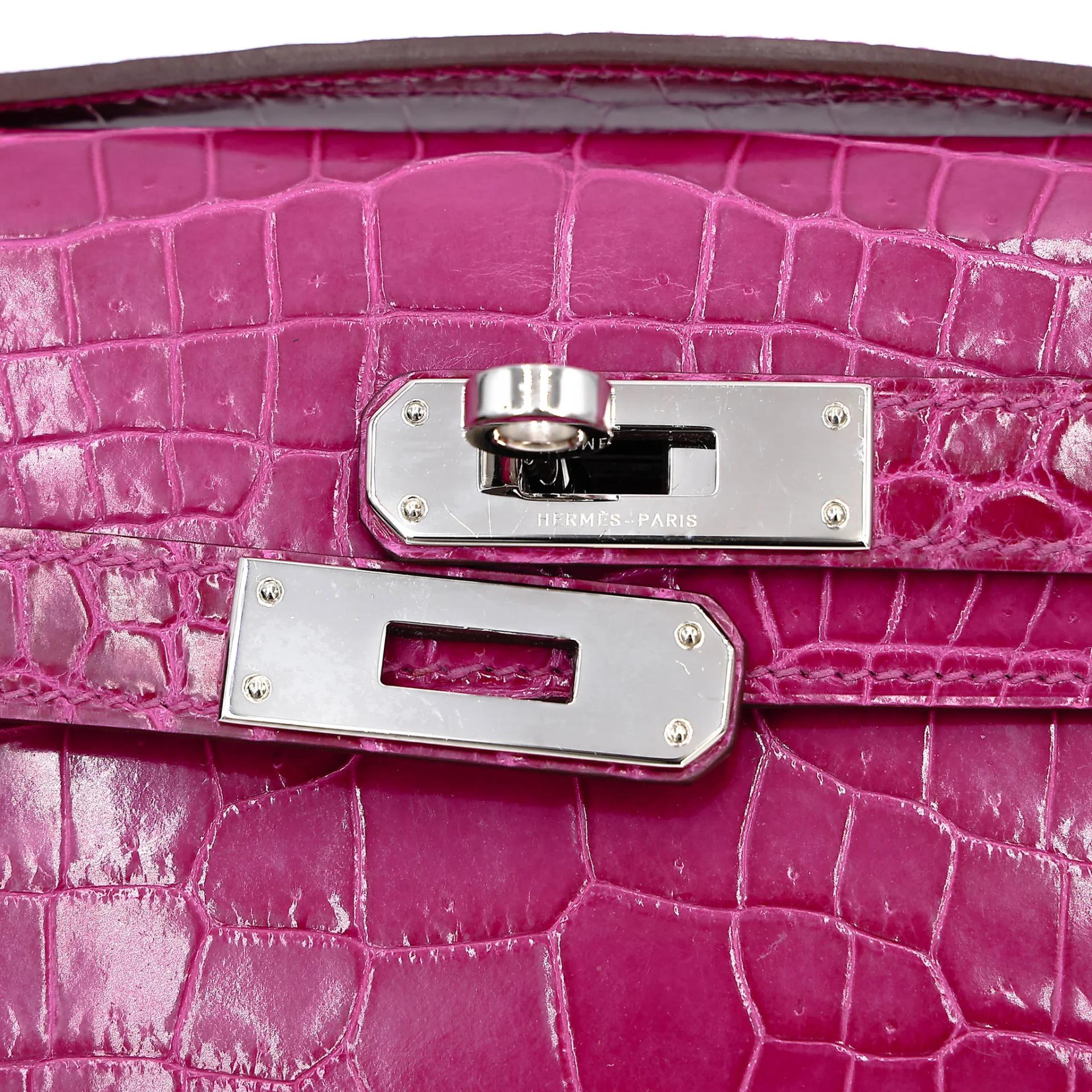 Very Good ( Rank A) HERMÈS Kelly Cut Rose Scheherazade (J5) Shiny Niloticus Crocodile Palladium hardware T (2015) - 12
