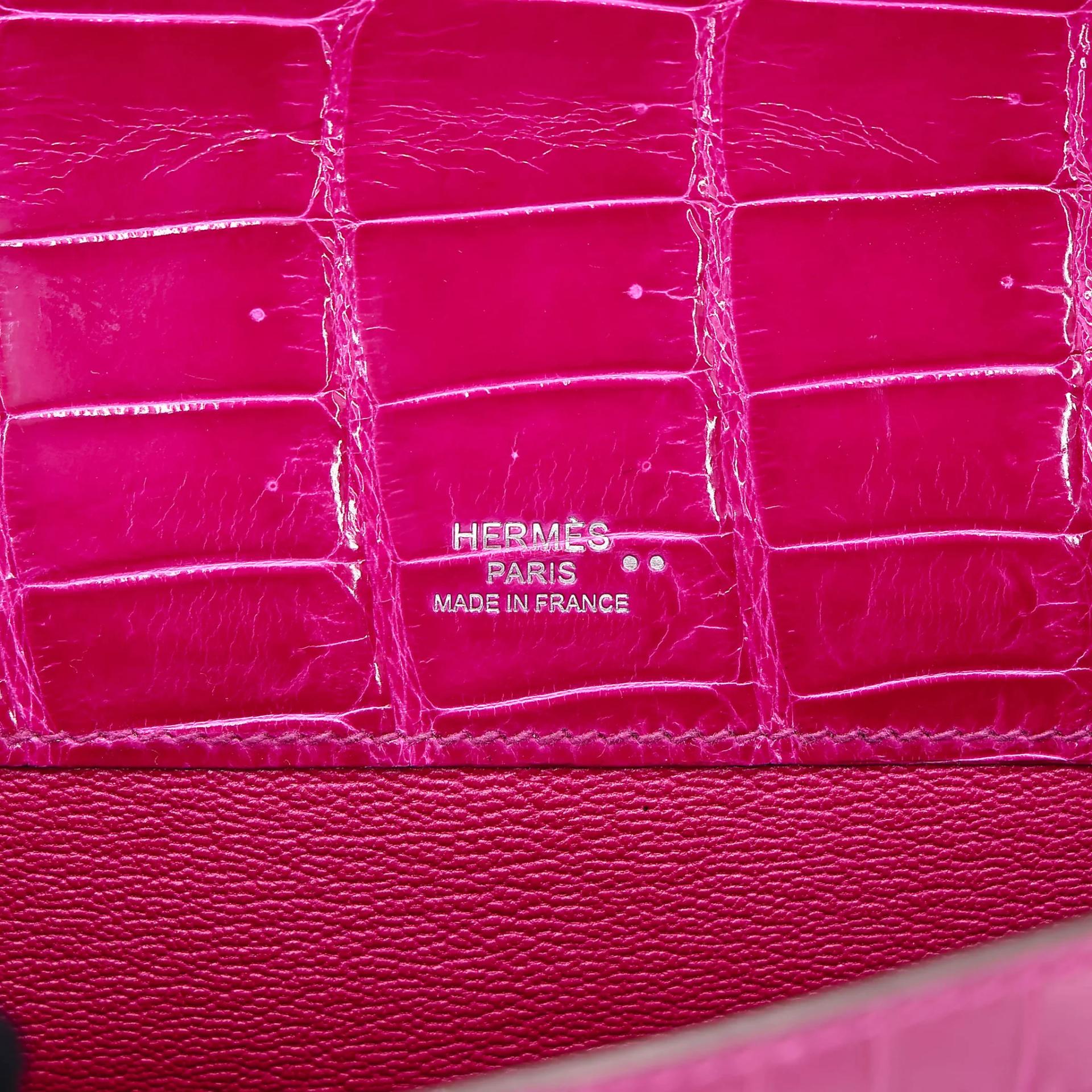 Very Good ( Rank A) HERMÈS Kelly Cut Rose Scheherazade (J5) Shiny Niloticus Crocodile Palladium hardware T (2015) - 17