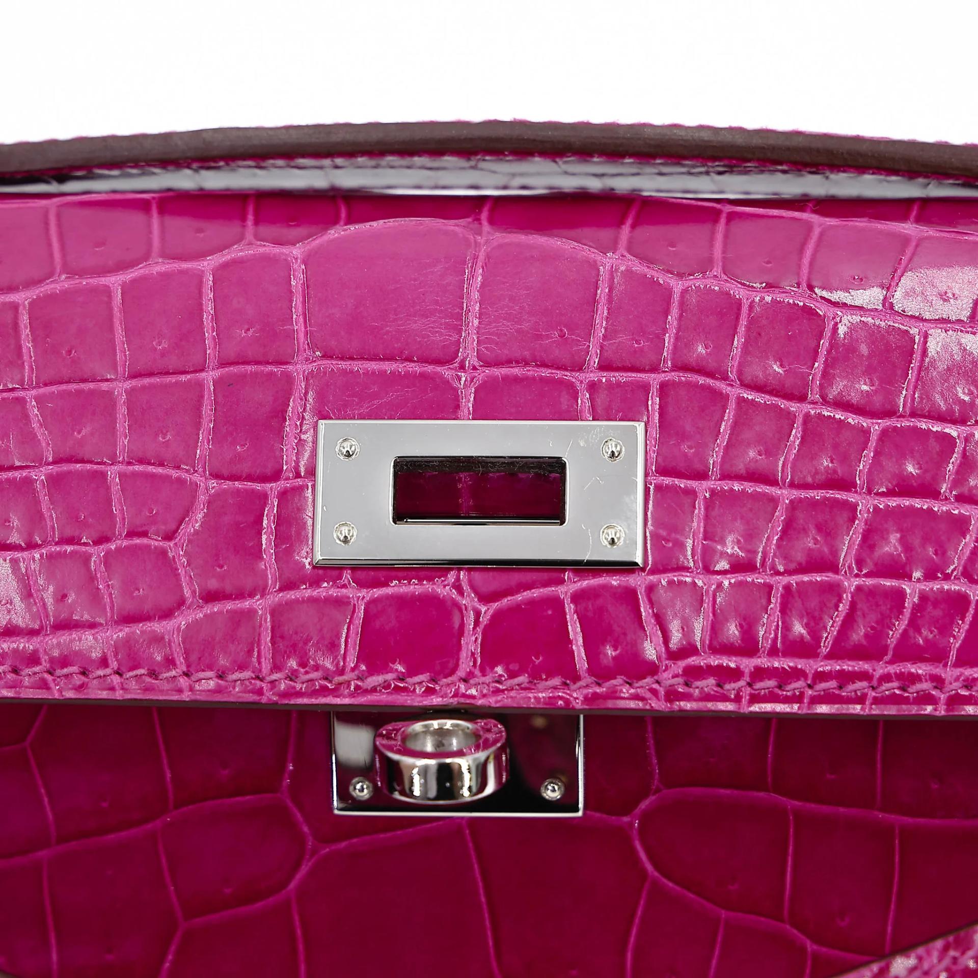 Very Good ( Rank A) HERMÈS Kelly Cut Rose Scheherazade (J5) Shiny Niloticus Crocodile Palladium hardware T (2015) - 14