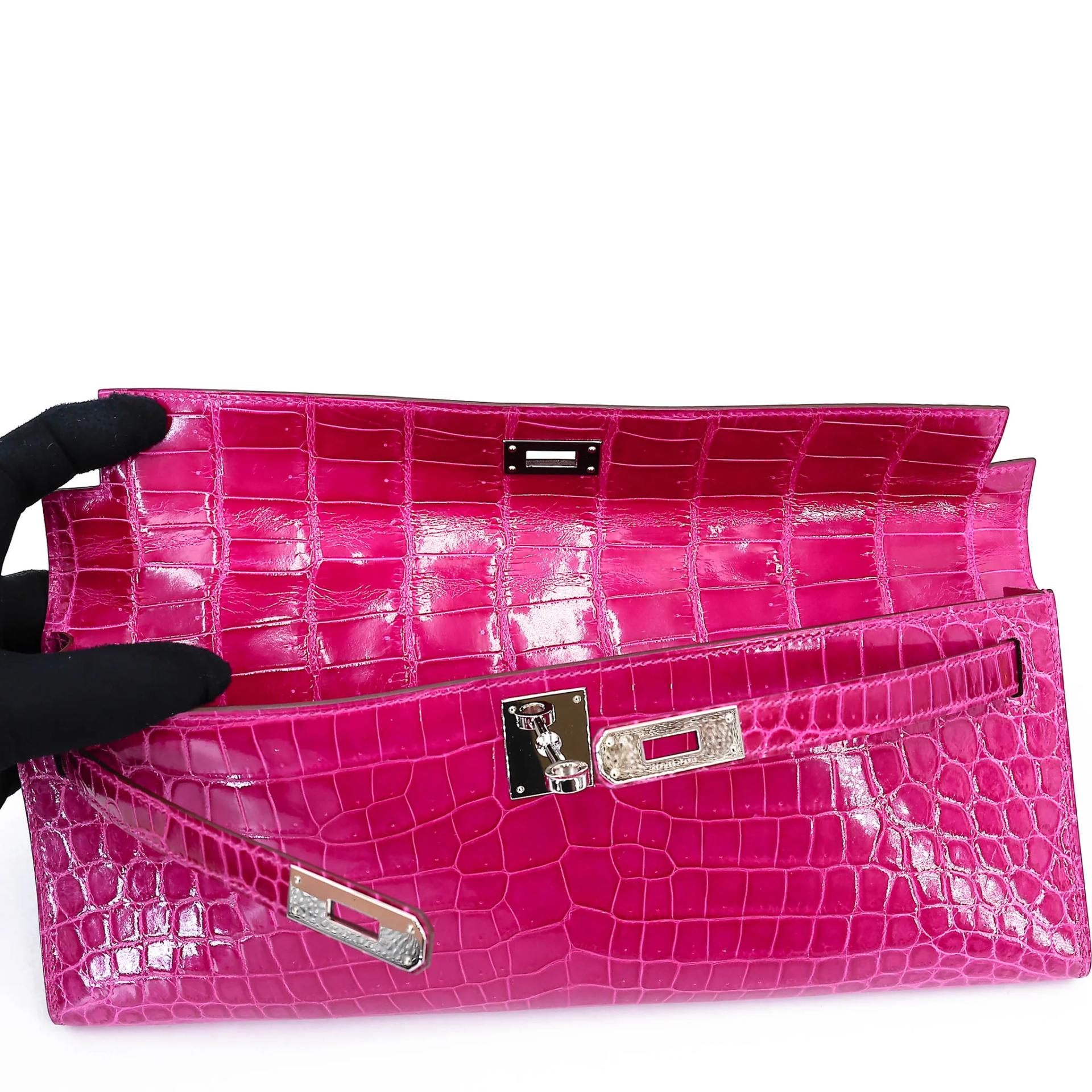 Very Good ( Rank A) HERMÈS Kelly Cut Rose Scheherazade (J5) Shiny Niloticus Crocodile Palladium hardware T (2015) - 16
