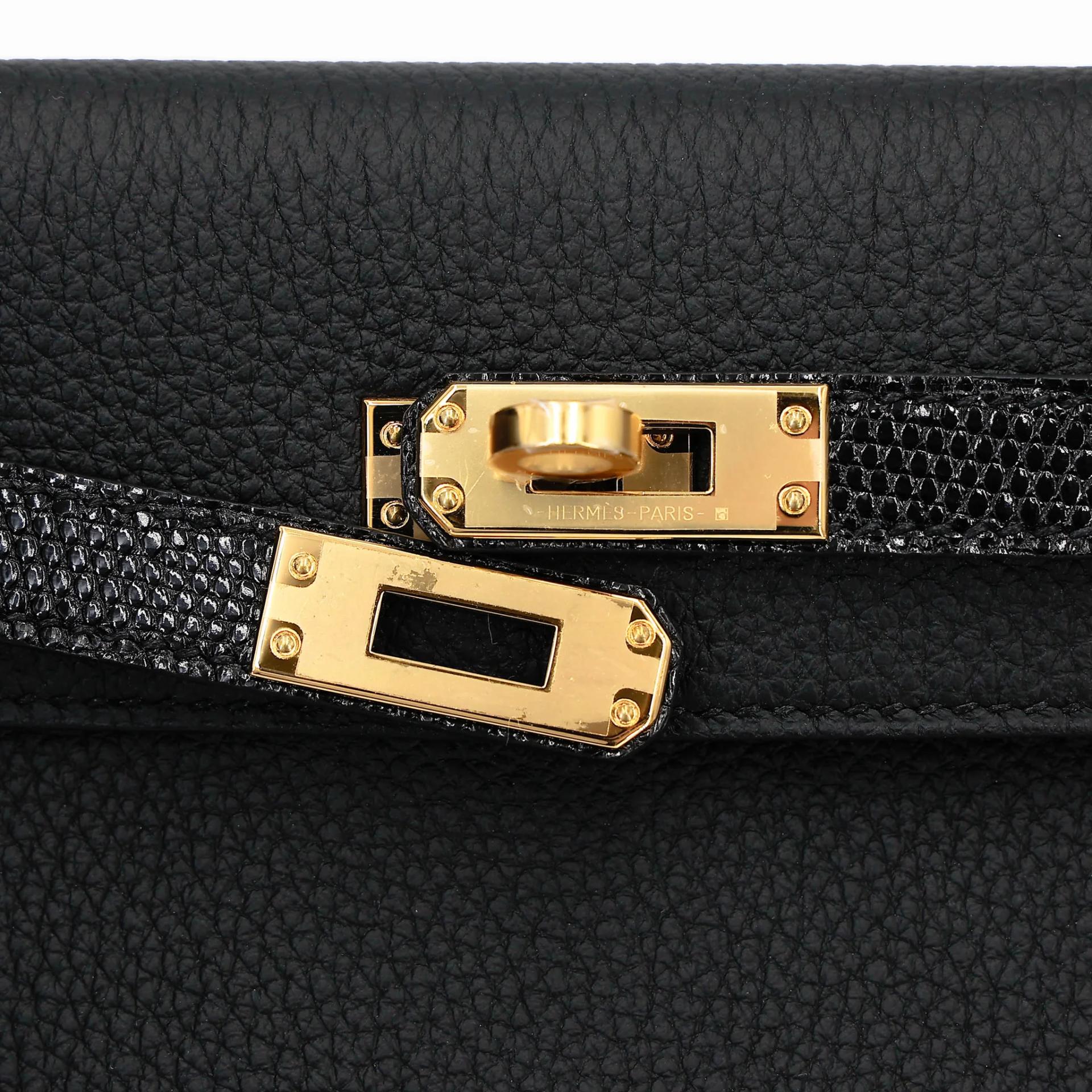 Unused ( Rank NS ) HERMÈS Kelly 25 Touch Noir (89) Lizard Togo Gold hardware B (2023) - 27