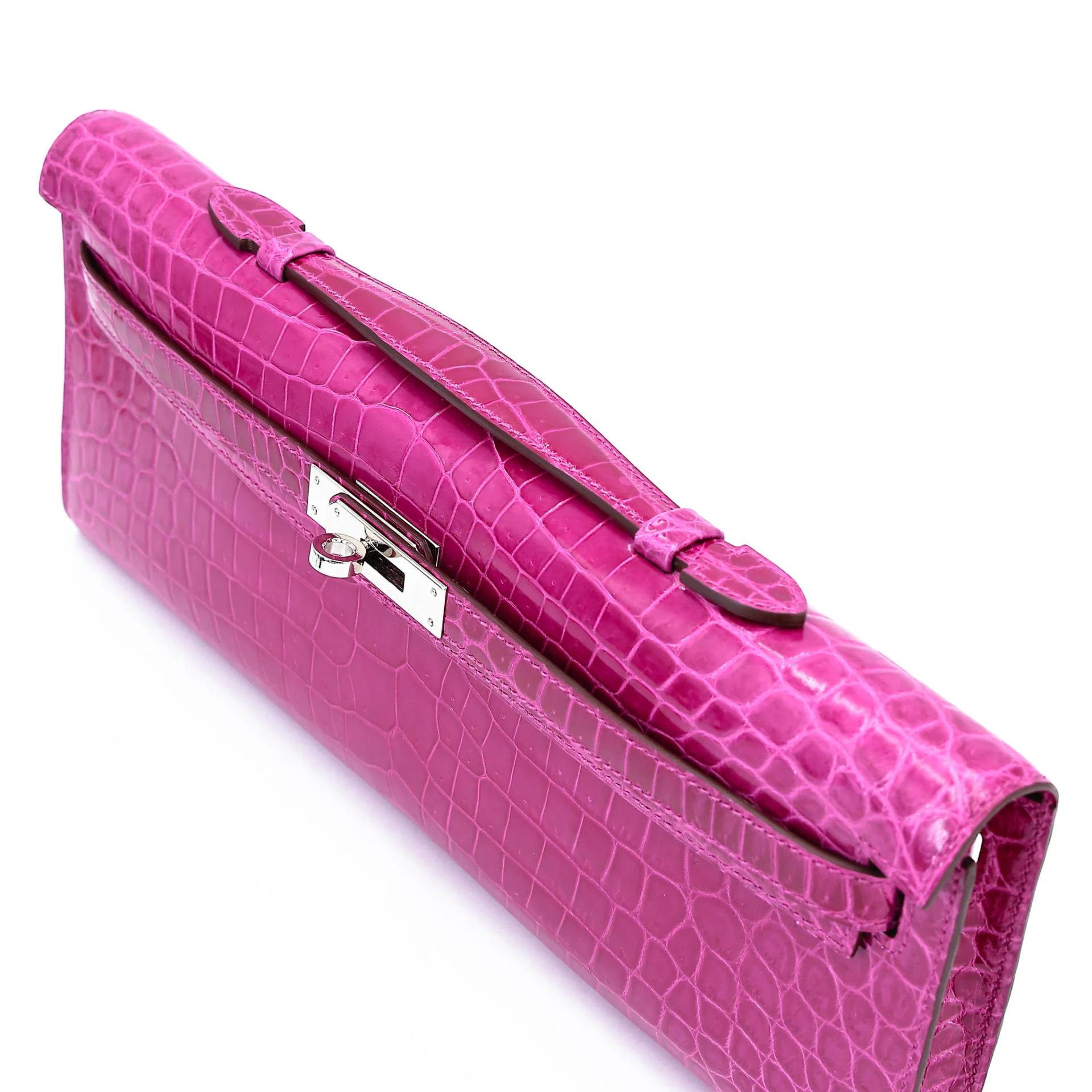 Very Good ( Rank A) HERMÈS Kelly Cut Rose Scheherazade (J5) Shiny Niloticus Crocodile Palladium hardware T (2015) - 3