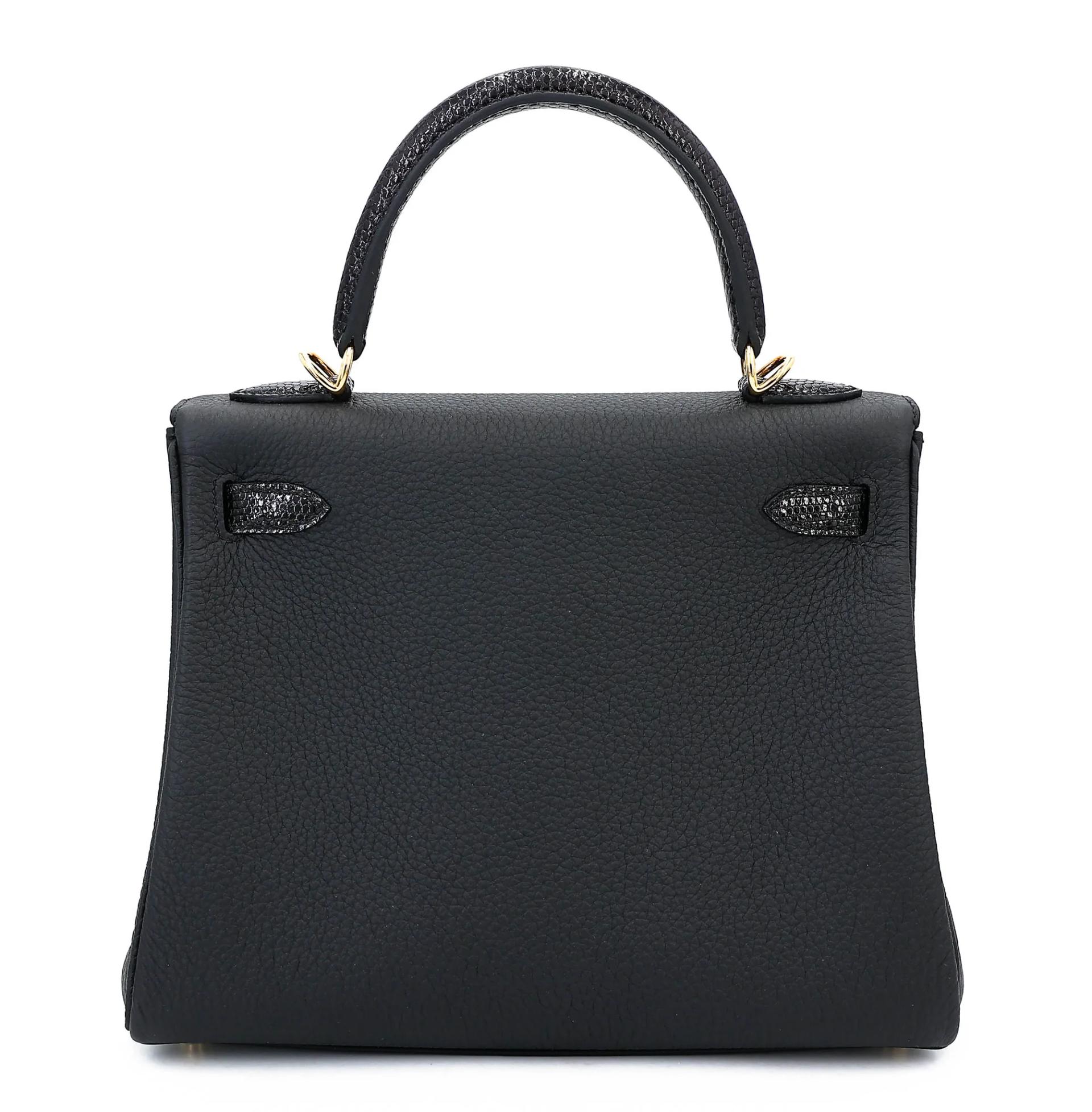 Unused ( Rank NS ) HERMÈS Kelly 25 Touch Noir (89) Lizard Togo Gold hardware B (2023) - 21