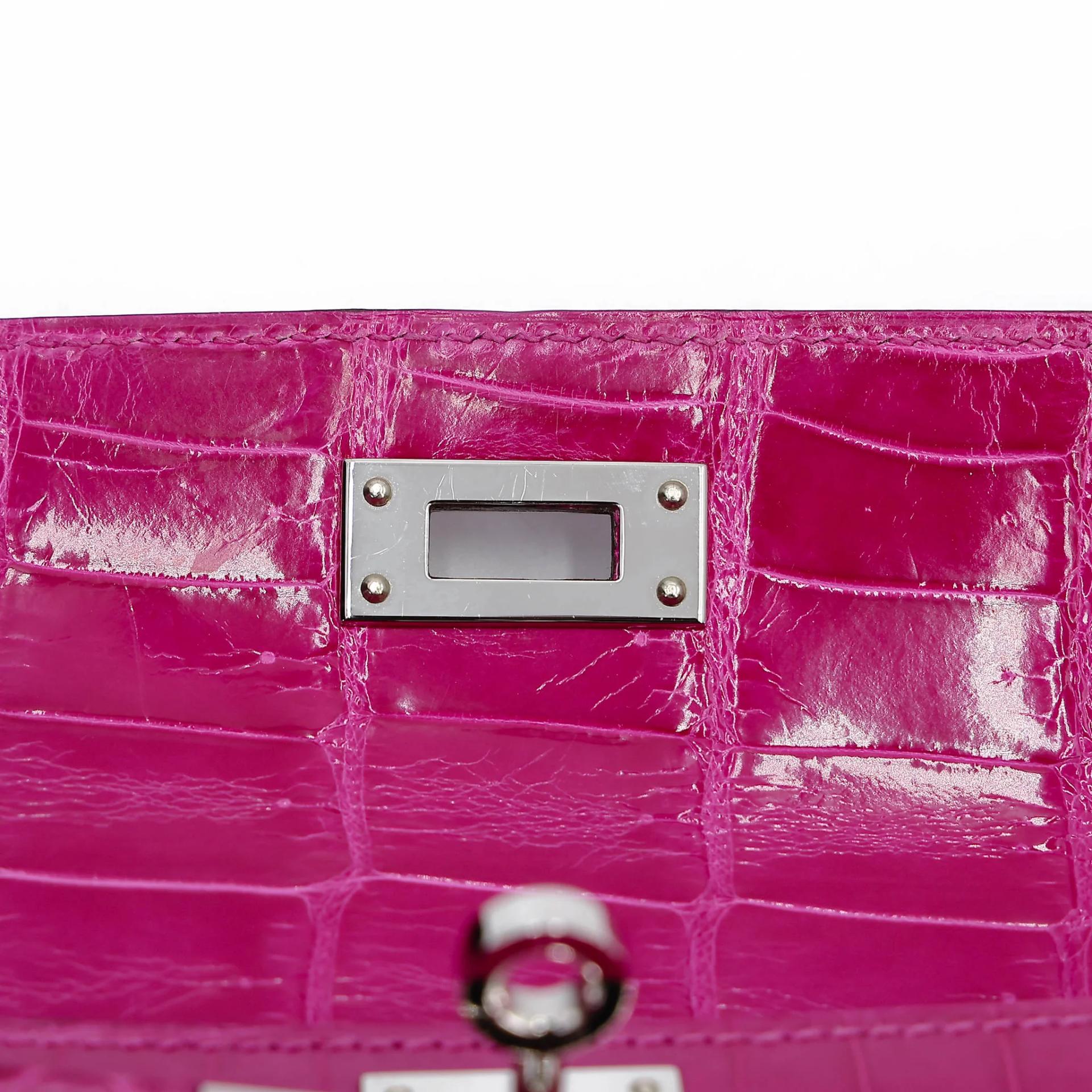 Very Good ( Rank A) HERMÈS Kelly Cut Rose Scheherazade (J5) Shiny Niloticus Crocodile Palladium hardware T (2015) - 15