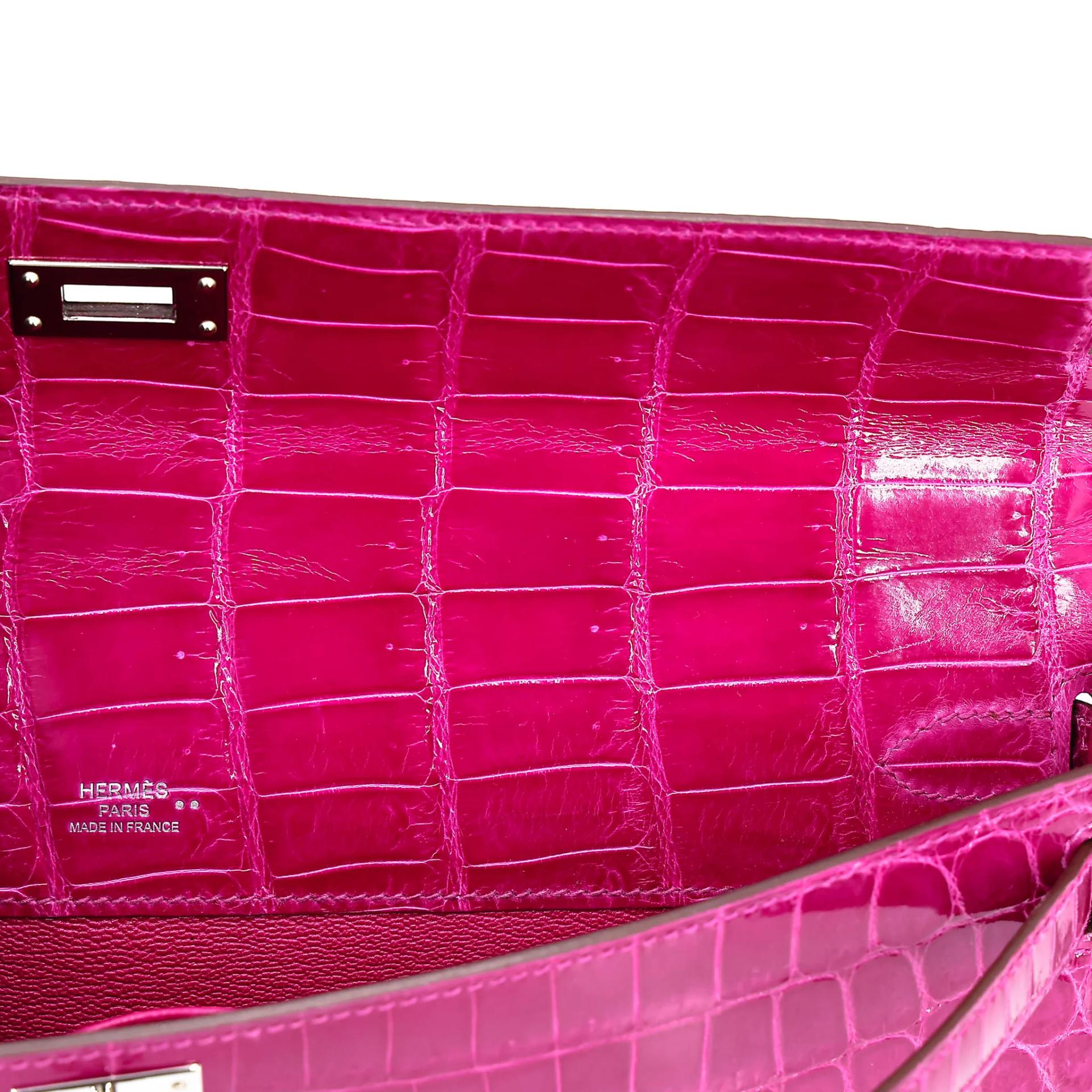 Very Good ( Rank A) HERMÈS Kelly Cut Rose Scheherazade (J5) Shiny Niloticus Crocodile Palladium hardware T (2015) - 19