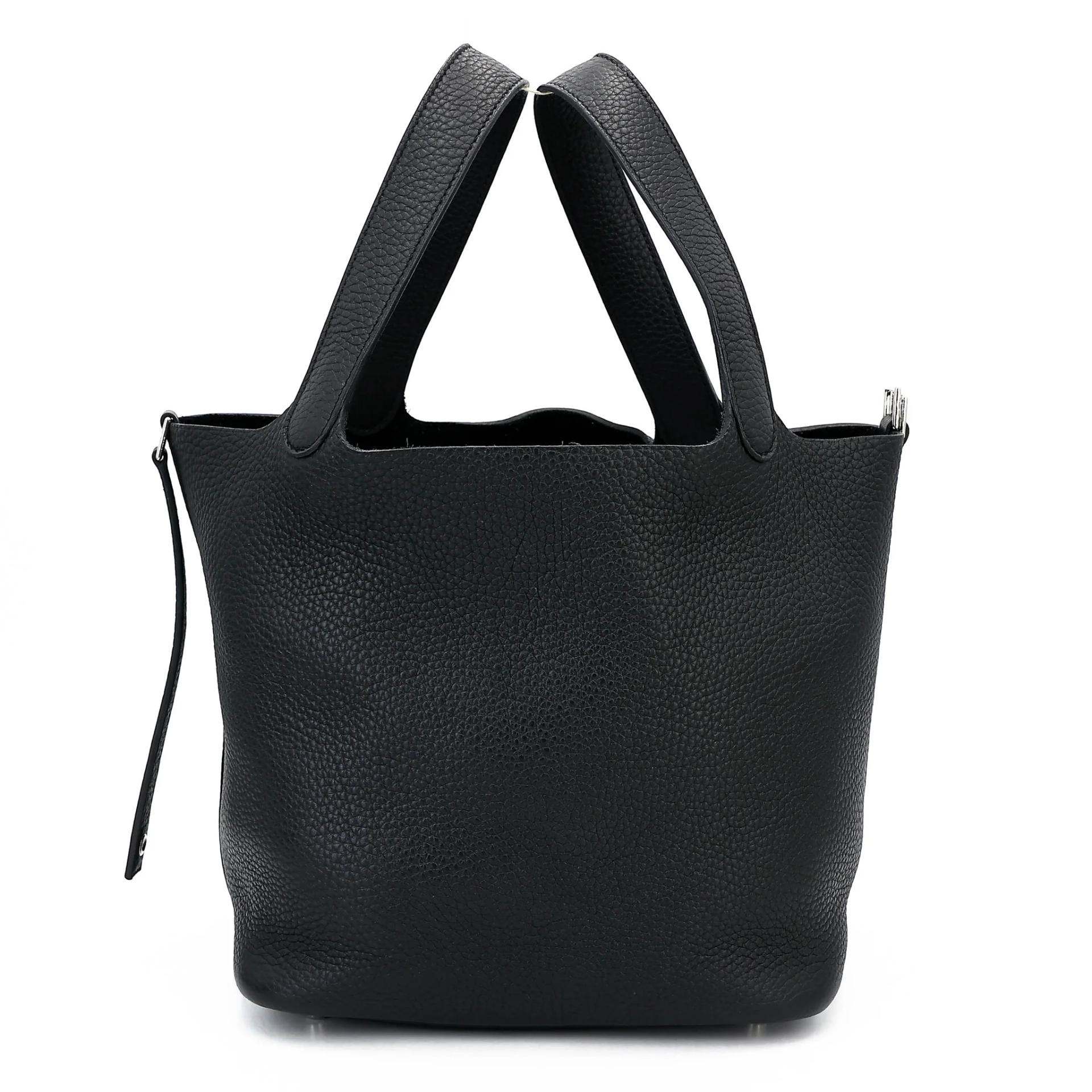 Very Good ( Rank A) HERMÈS Picotin Lock MM Noir (89) Clemence Palladium hardware Z (2021) - 4