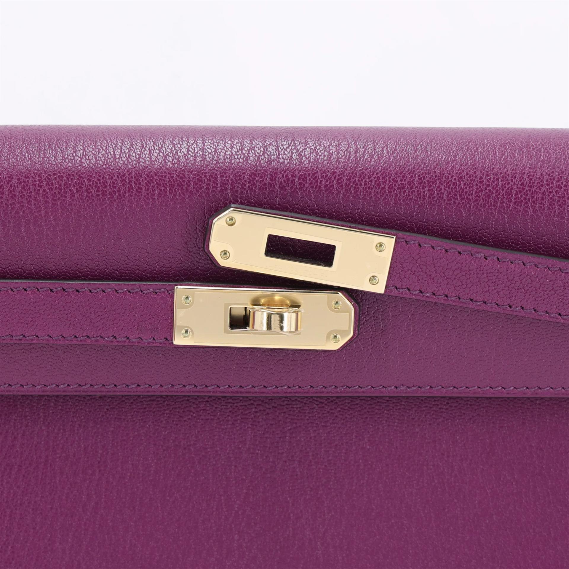 未使用保存品 HERMÈS 爱马仕 Kelly Elan P9 海葵紫 Anemone Chevre山羊皮 香槟金扣 W刻 2024年 - 7