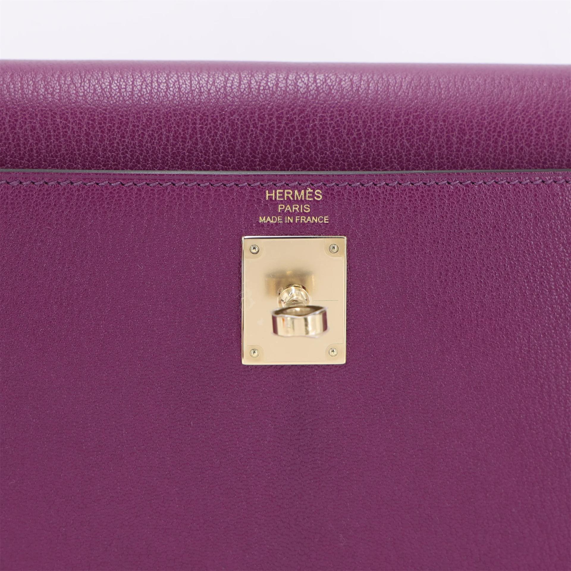未使用保存品 HERMÈS 爱马仕 Kelly Elan P9 海葵紫 Anemone Chevre山羊皮 香槟金扣 W刻 2024年 - 9
