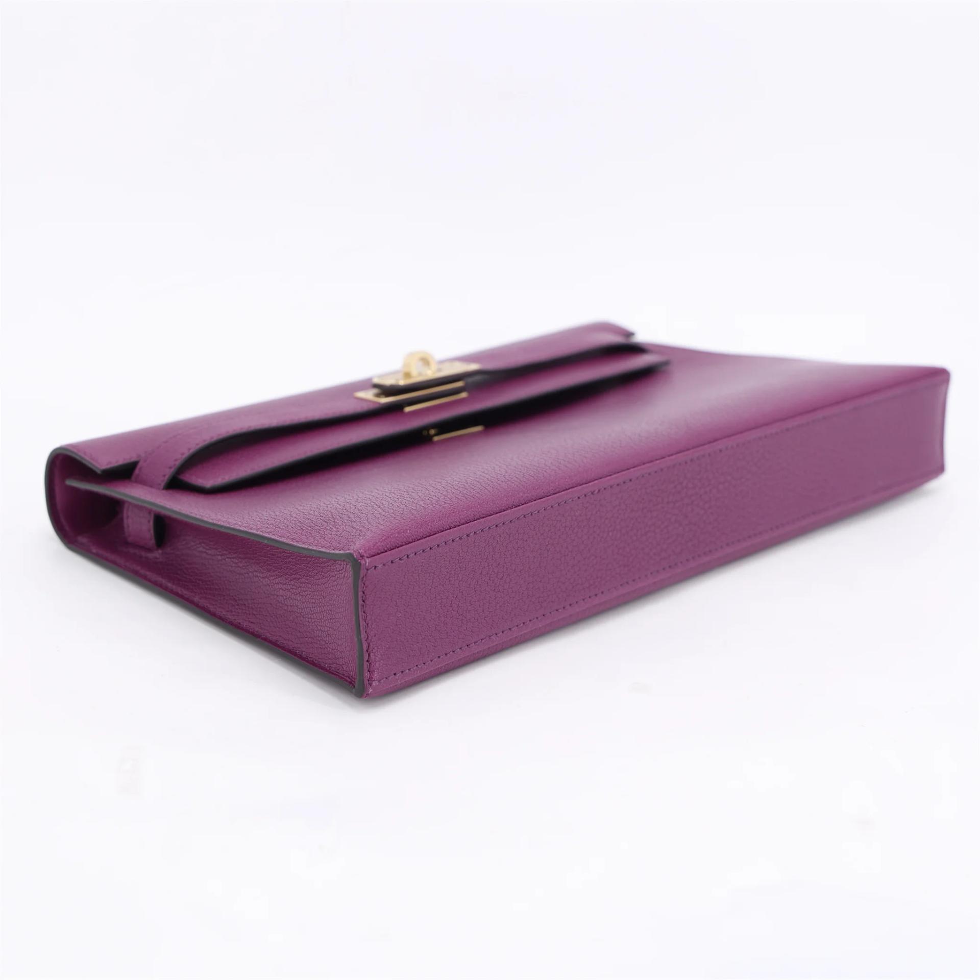 未使用保存品 HERMÈS 爱马仕 Kelly Elan P9 海葵紫 Anemone Chevre山羊皮 香槟金扣 W刻 2024年 - 3