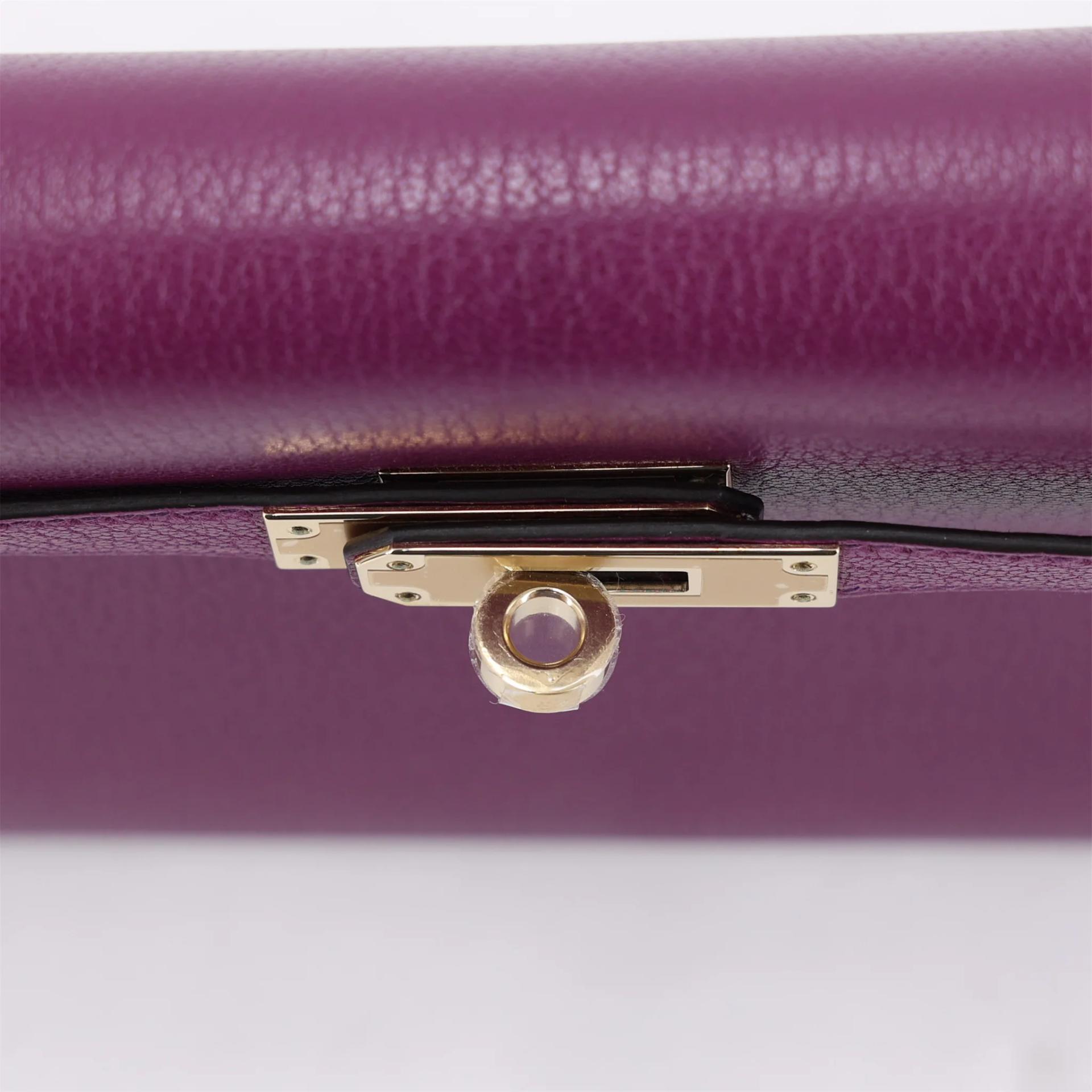 未使用保存品 HERMÈS 爱马仕 Kelly Elan P9 海葵紫 Anemone Chevre山羊皮 香槟金扣 W刻 2024年 - 8