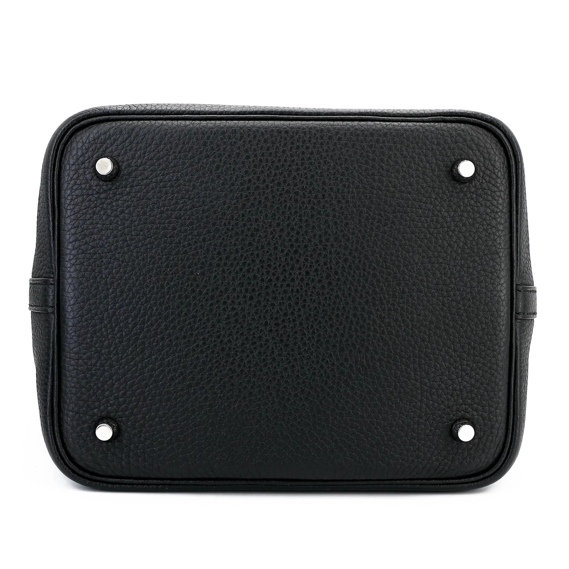 Very Good ( Rank A) HERMÈS Picotin Lock MM Noir (89) Clemence Palladium hardware Z (2021) - 6