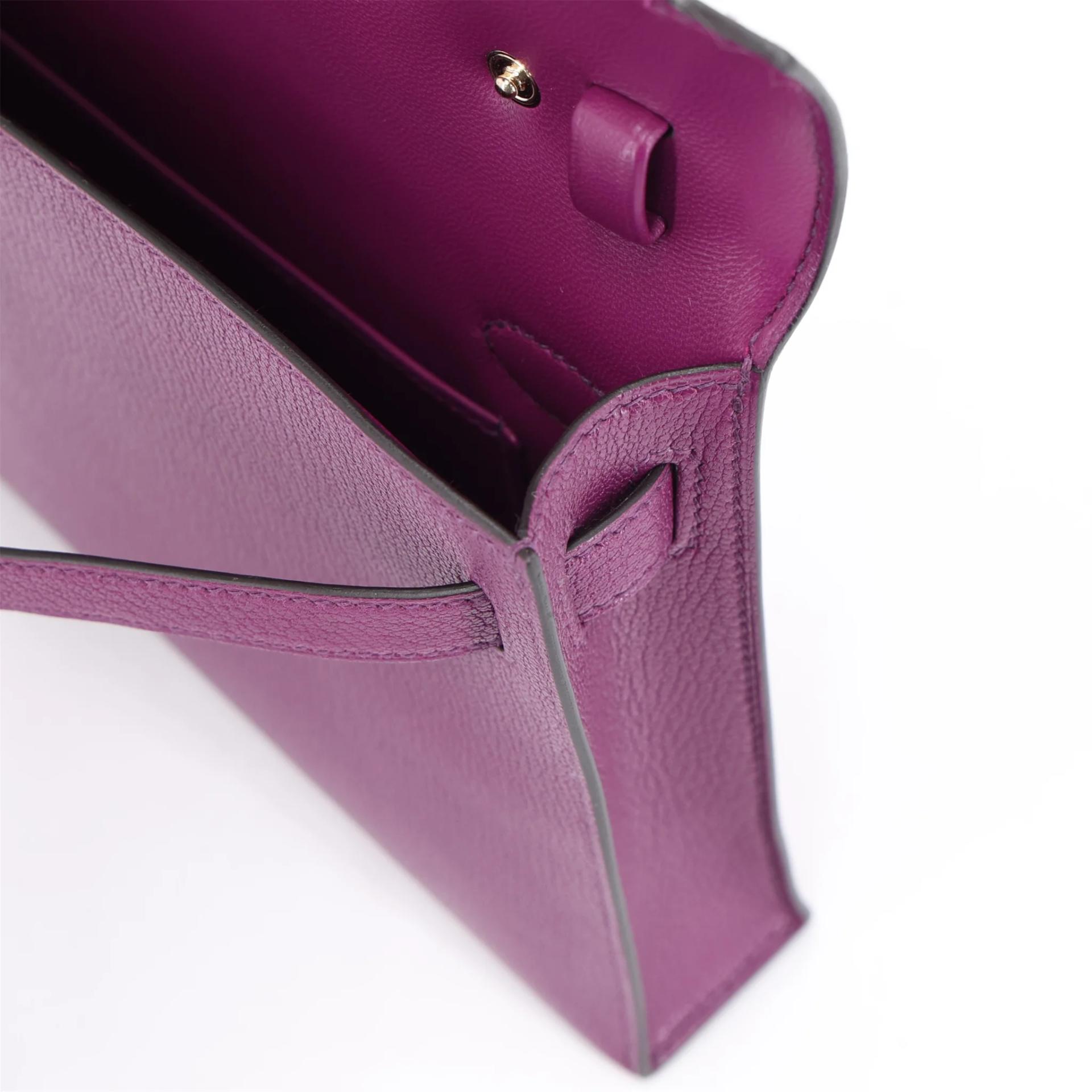 未使用保存品 HERMÈS 爱马仕 Kelly Elan P9 海葵紫 Anemone Chevre山羊皮 香槟金扣 W刻 2024年 - 12