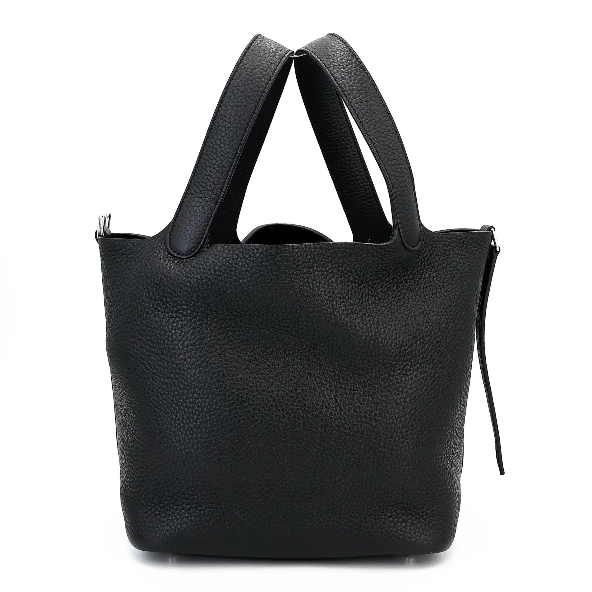 Very Good ( Rank A) HERMÈS Picotin Lock MM Noir (89) Clemence Palladium hardware Z (2021) - 5