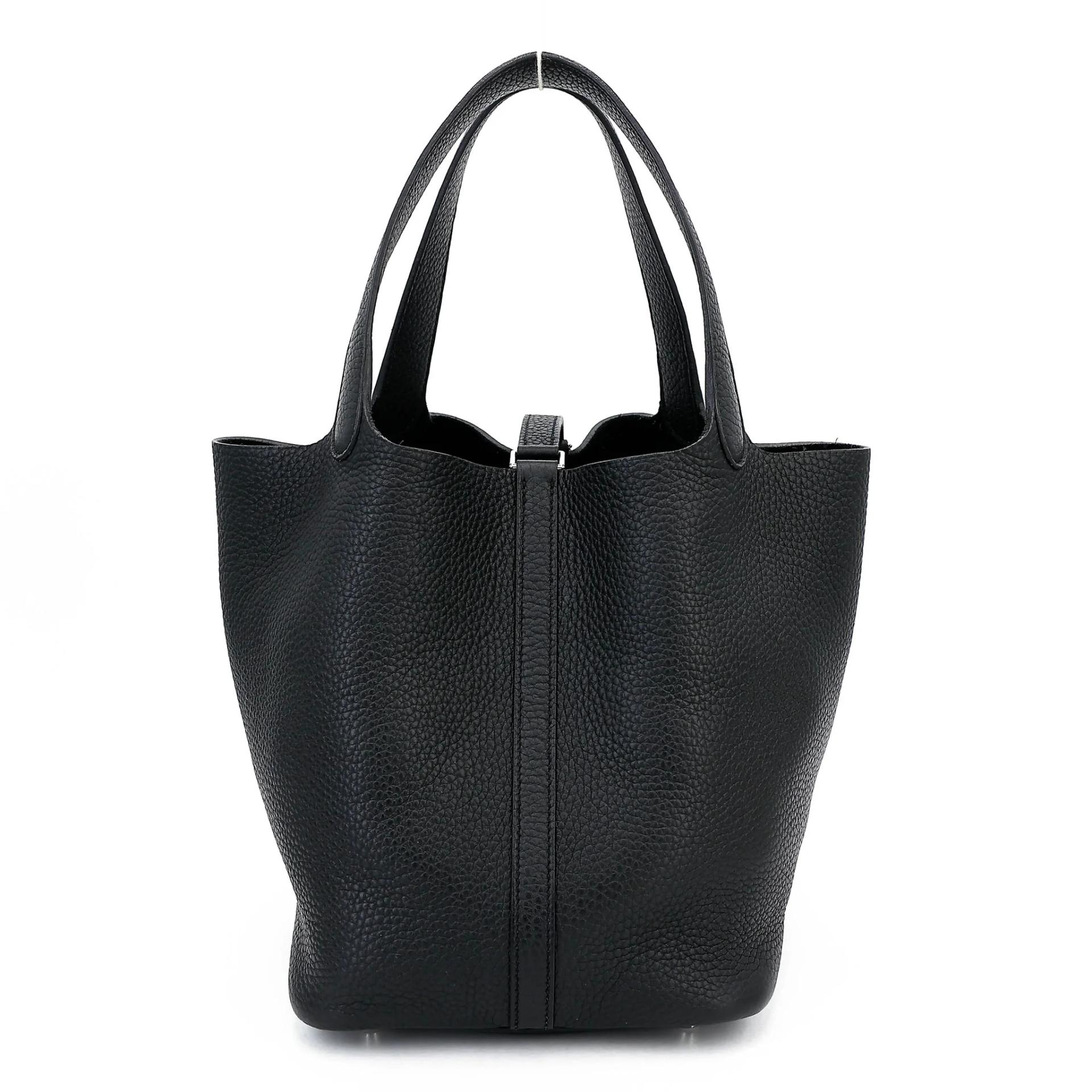 Very Good ( Rank A) HERMÈS Picotin Lock MM Noir (89) Clemence Palladium hardware Z (2021) - 2
