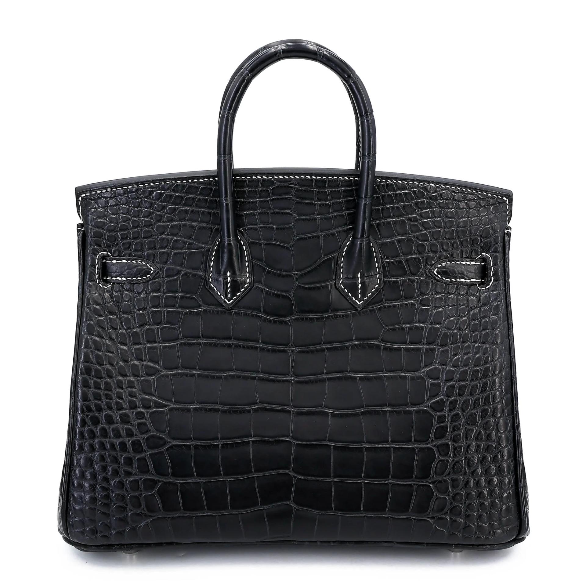 ランク SA HERMÈS エルメス バーキン25 ブラック (89) グリパール (80) クロコダイル アリゲーター マット マットシルバー金具 B刻印 (2023) - 2