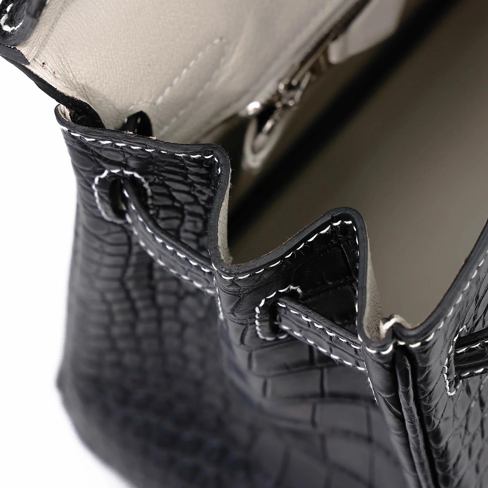 ランク SA HERMÈS エルメス バーキン25 ブラック (89) グリパール (80) クロコダイル アリゲーター マット マットシルバー金具 B刻印 (2023) - 16
