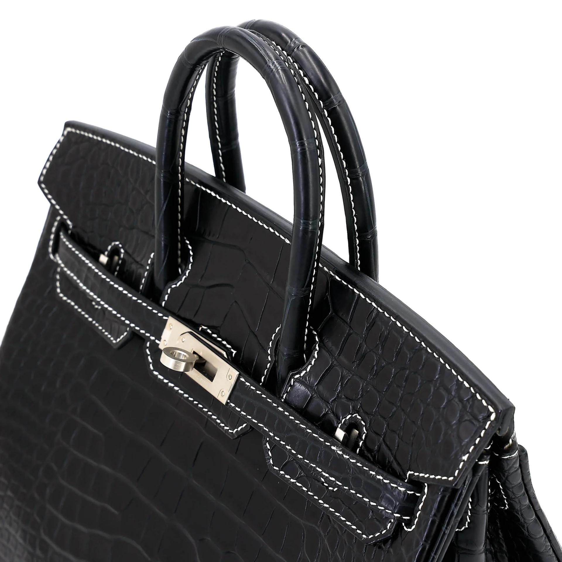 ランク SA HERMÈS エルメス バーキン25 ブラック (89) グリパール (80) クロコダイル アリゲーター マット マットシルバー金具 B刻印 (2023) - 3