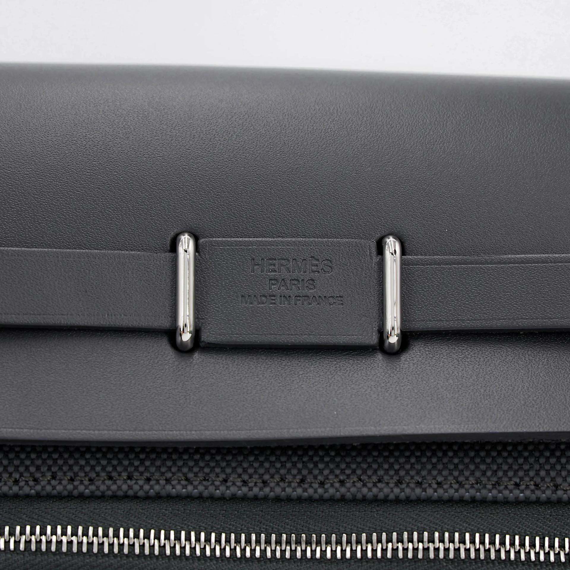 Unused ( Rank NS ) HERMÈS Herbag Zip Mini 20 Ardoise (85) Toile H canvas Vache Hunter Palladium hardware W (2024) - 11