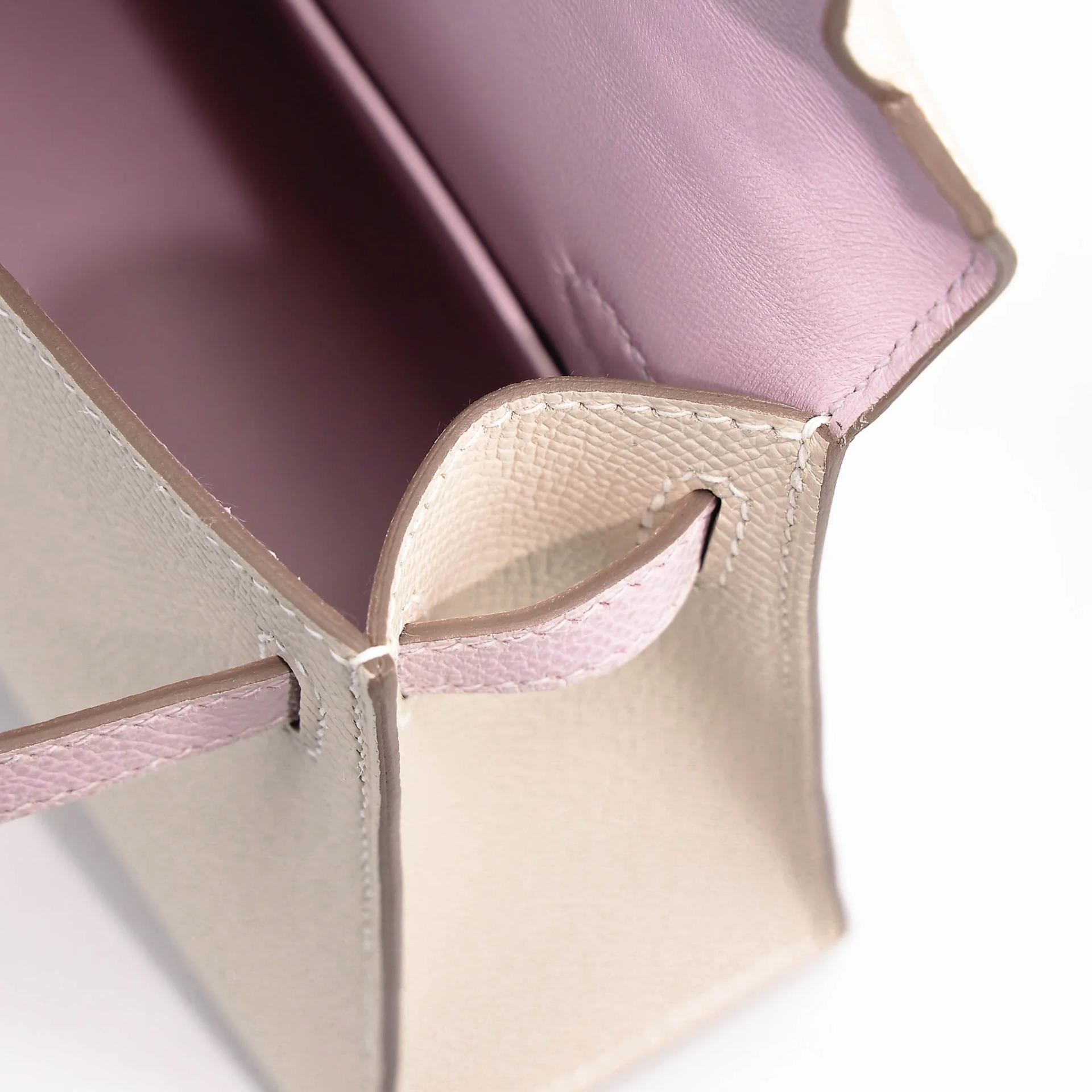 Unused ( Rank NS ) HERMÈS Mini Kelly II Nata (I2) Biscuit (4B) Mauve Sylvestre (X9) Epsom Palladium hardware U (2022) - 15