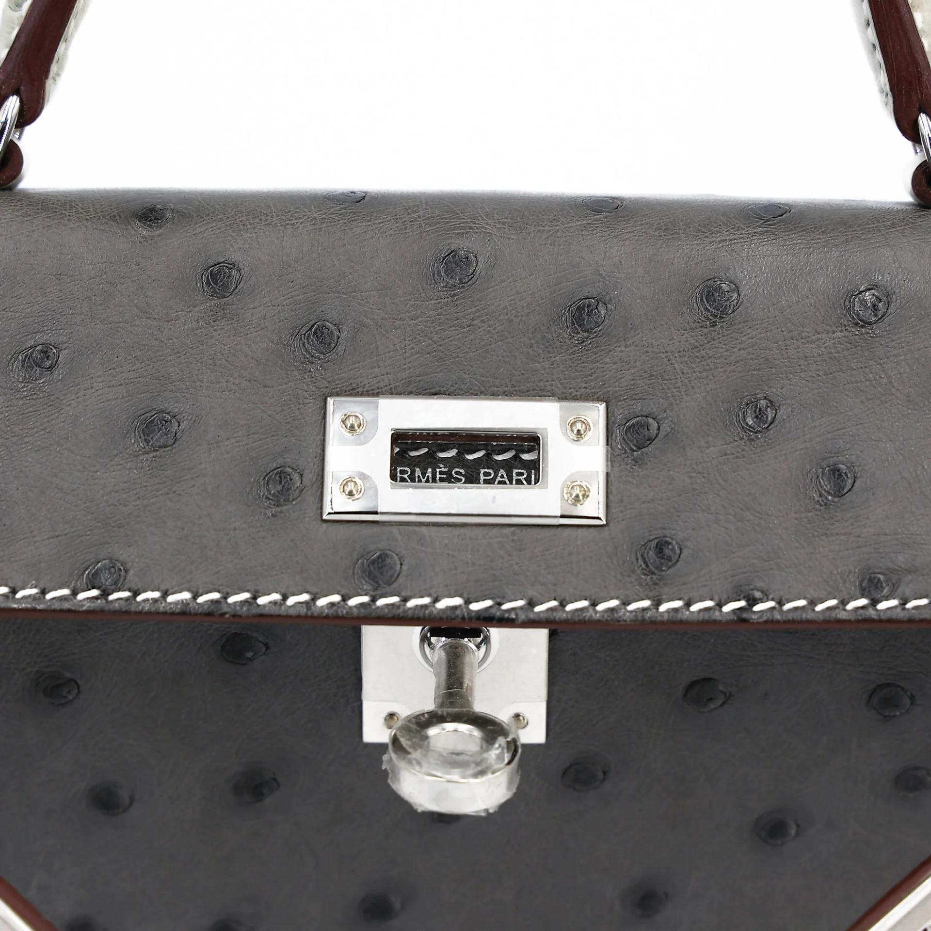 Unused ( Rank NS ) HERMÈS Special Order Mini Kelly II HSS Graphite (88) Gris Perle (80) Ostrich Palladium hardware W (2024) - 10