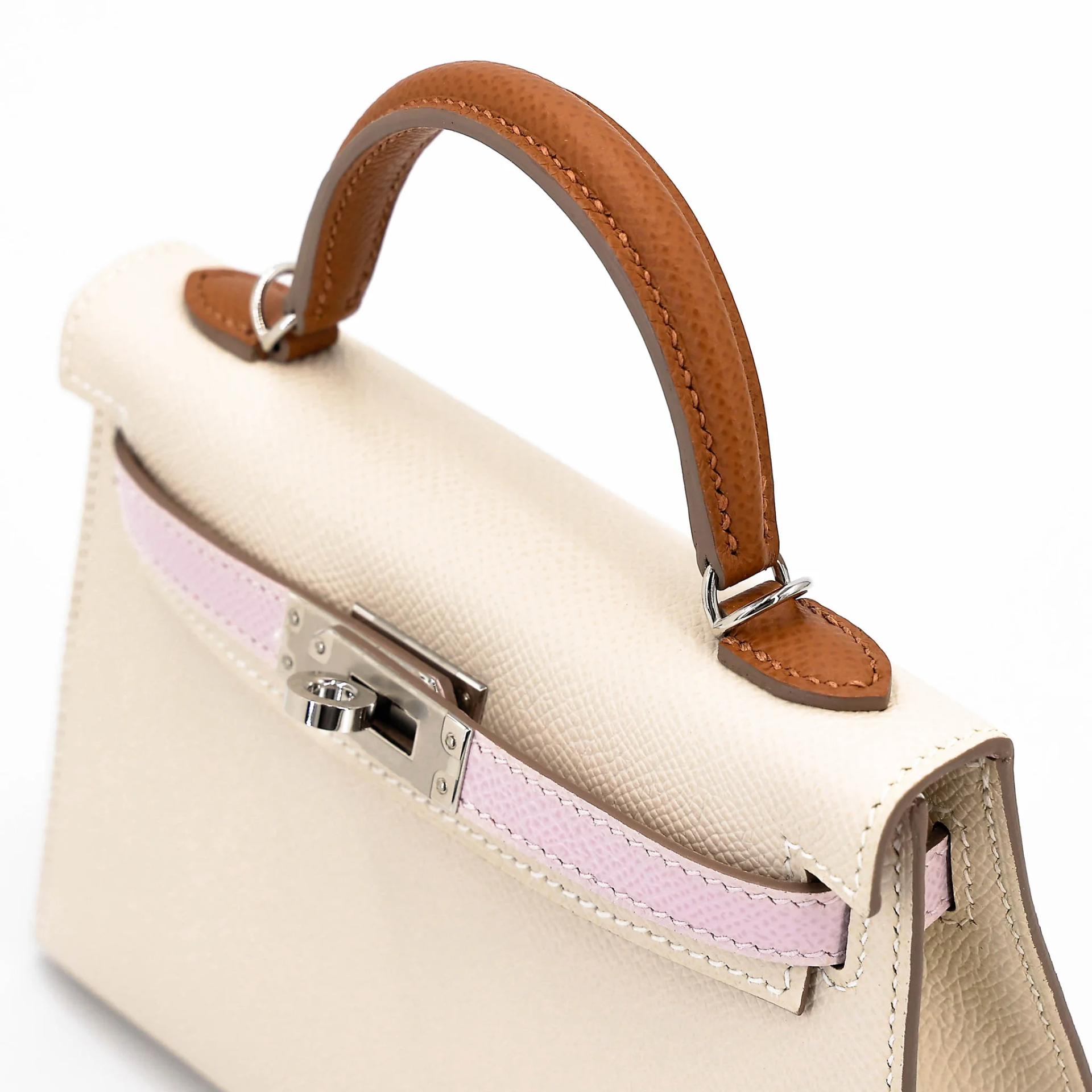 Unused ( Rank NS ) HERMÈS Mini Kelly II Nata (I2) Biscuit (4B) Mauve Sylvestre (X9) Epsom Palladium hardware U (2022) - 3