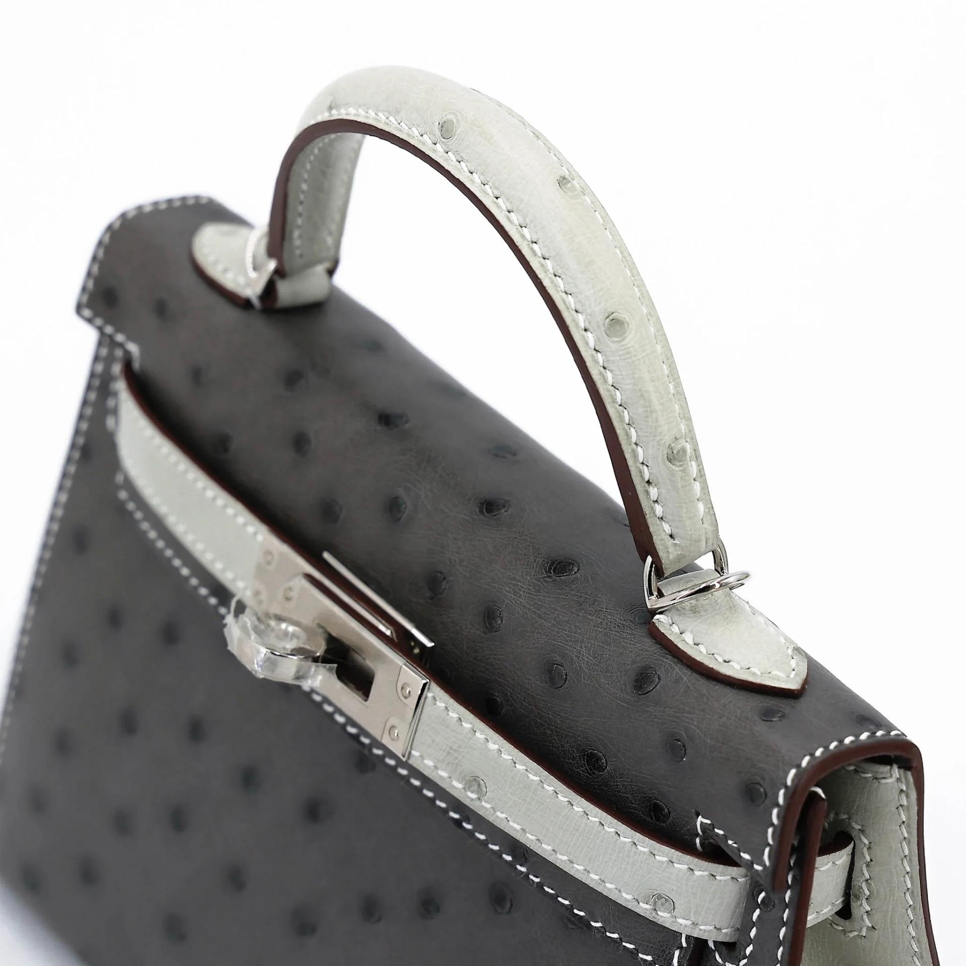Unused ( Rank NS ) HERMÈS Special Order Mini Kelly II HSS Graphite (88) Gris Perle (80) Ostrich Palladium hardware W (2024) - 3
