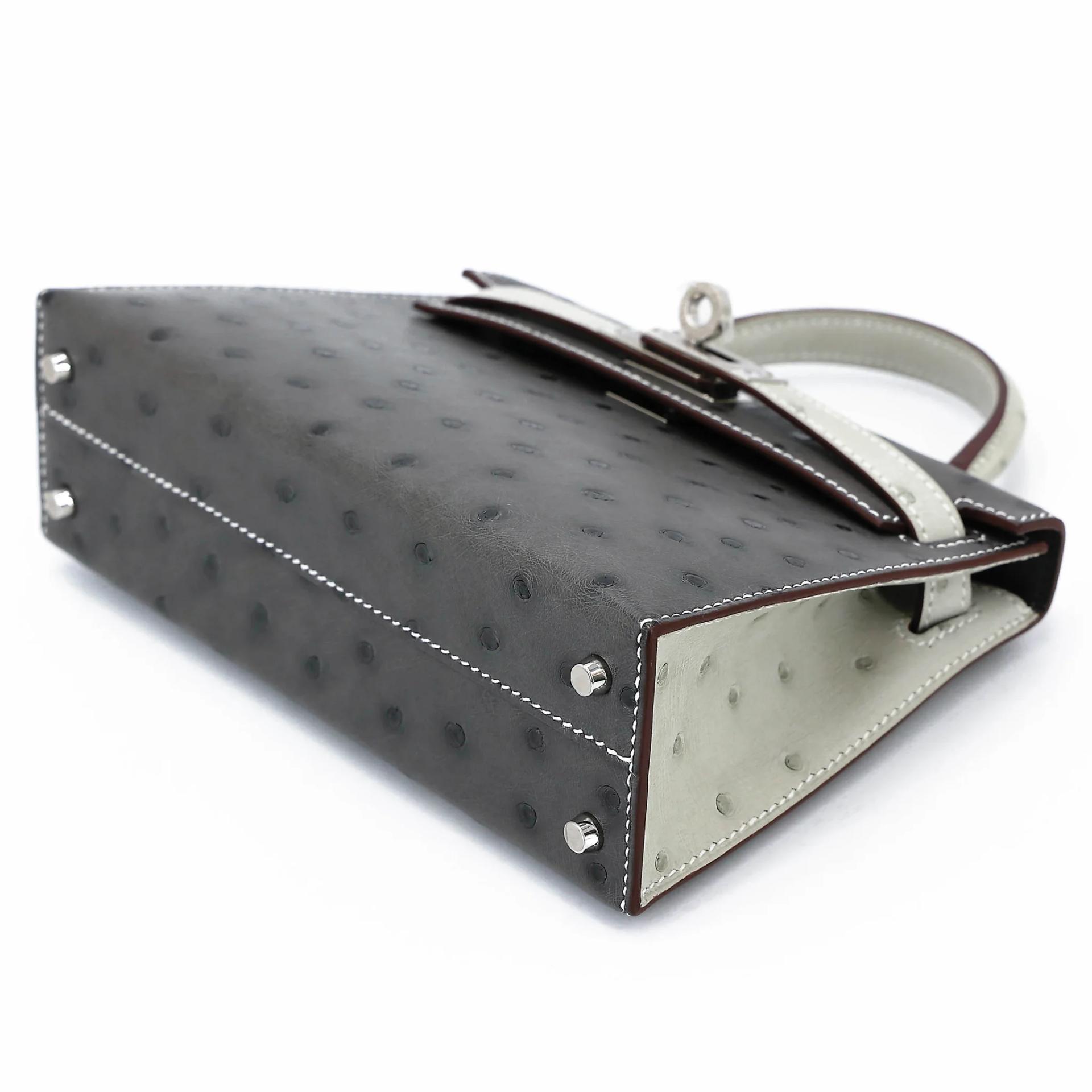 Unused ( Rank NS ) HERMÈS Special Order Mini Kelly II HSS Graphite (88) Gris Perle (80) Ostrich Palladium hardware W (2024) - 4