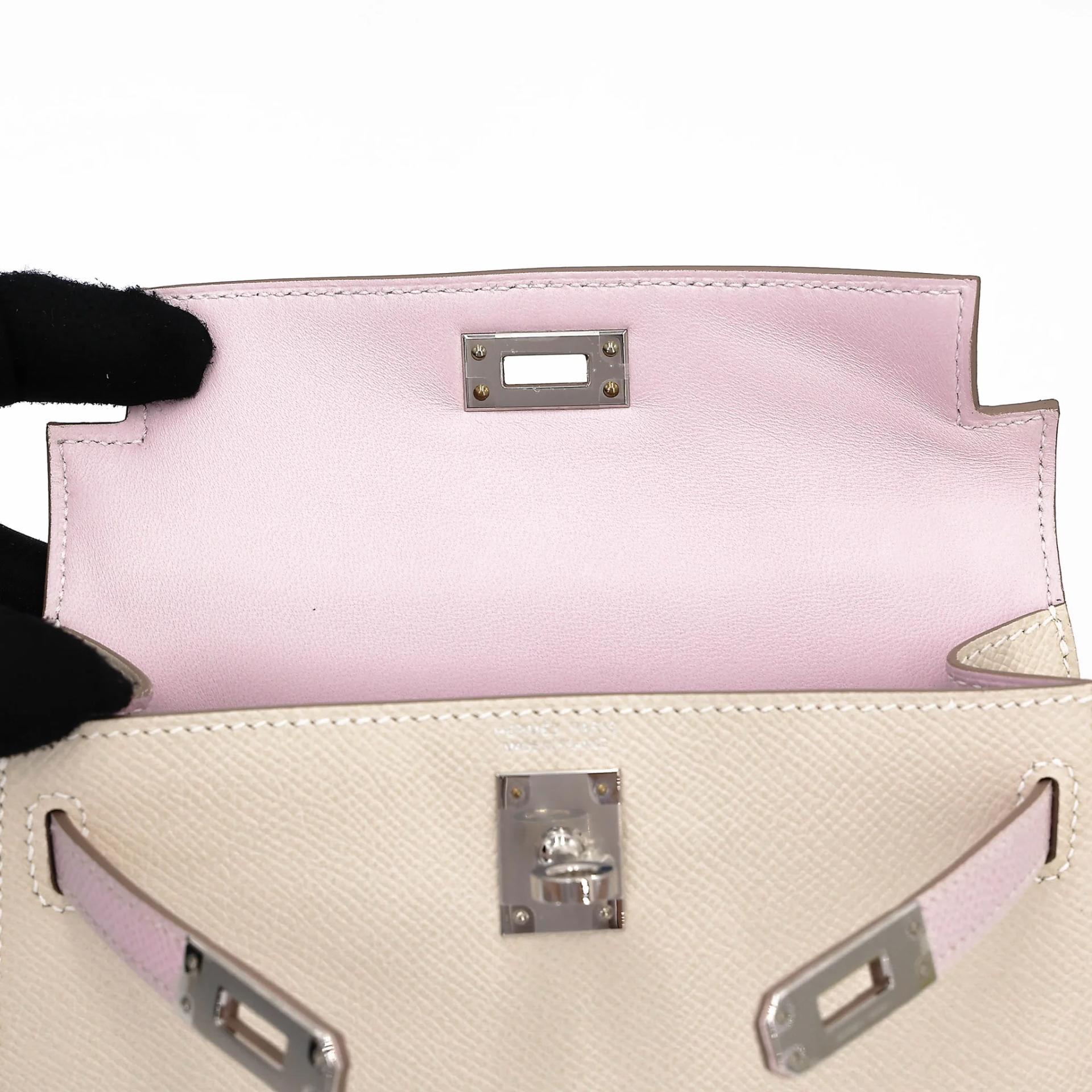 Unused ( Rank NS ) HERMÈS Mini Kelly II Nata (I2) Biscuit (4B) Mauve Sylvestre (X9) Epsom Palladium hardware U (2022) - 12