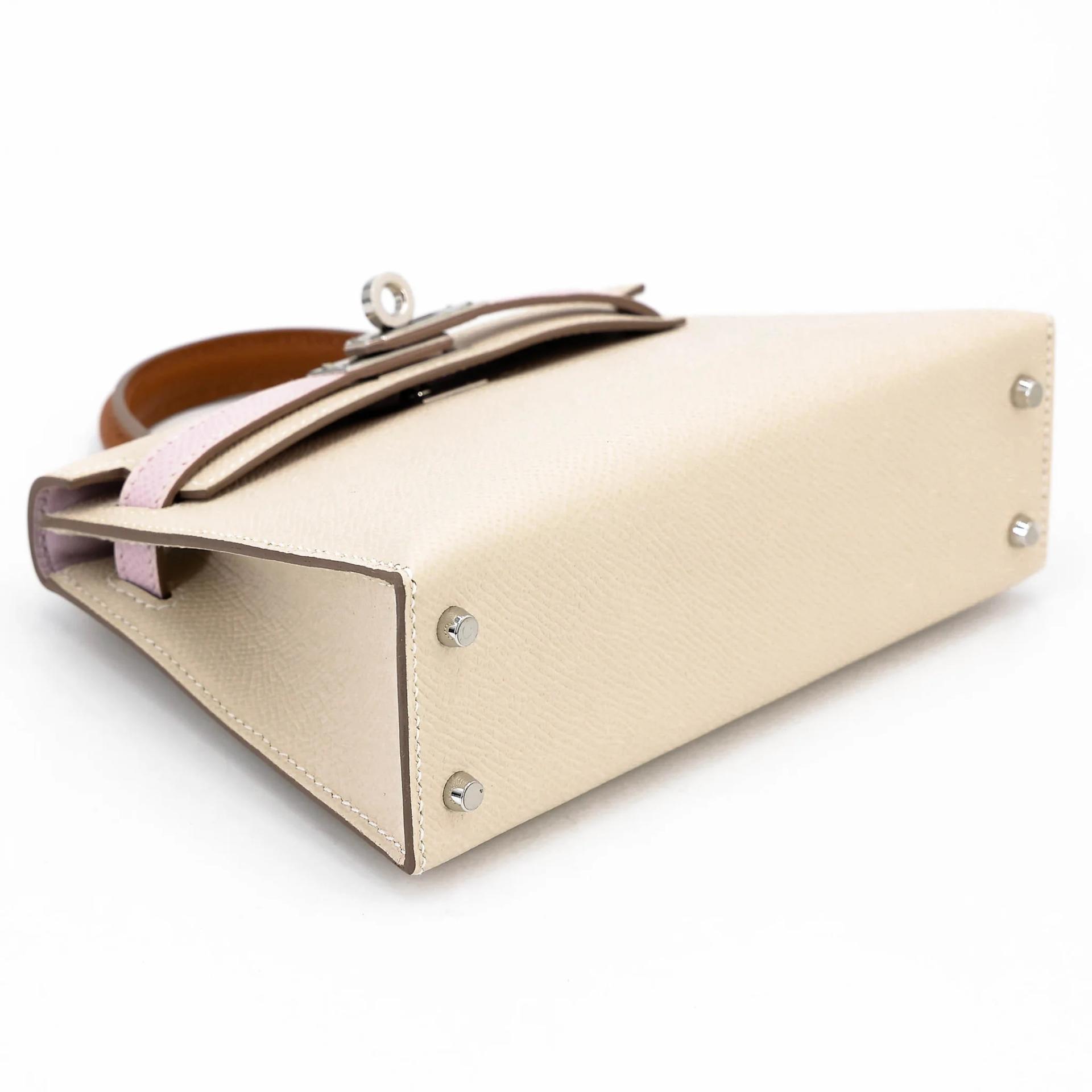 Unused ( Rank NS ) HERMÈS Mini Kelly II Nata (I2) Biscuit (4B) Mauve Sylvestre (X9) Epsom Palladium hardware U (2022) - 5