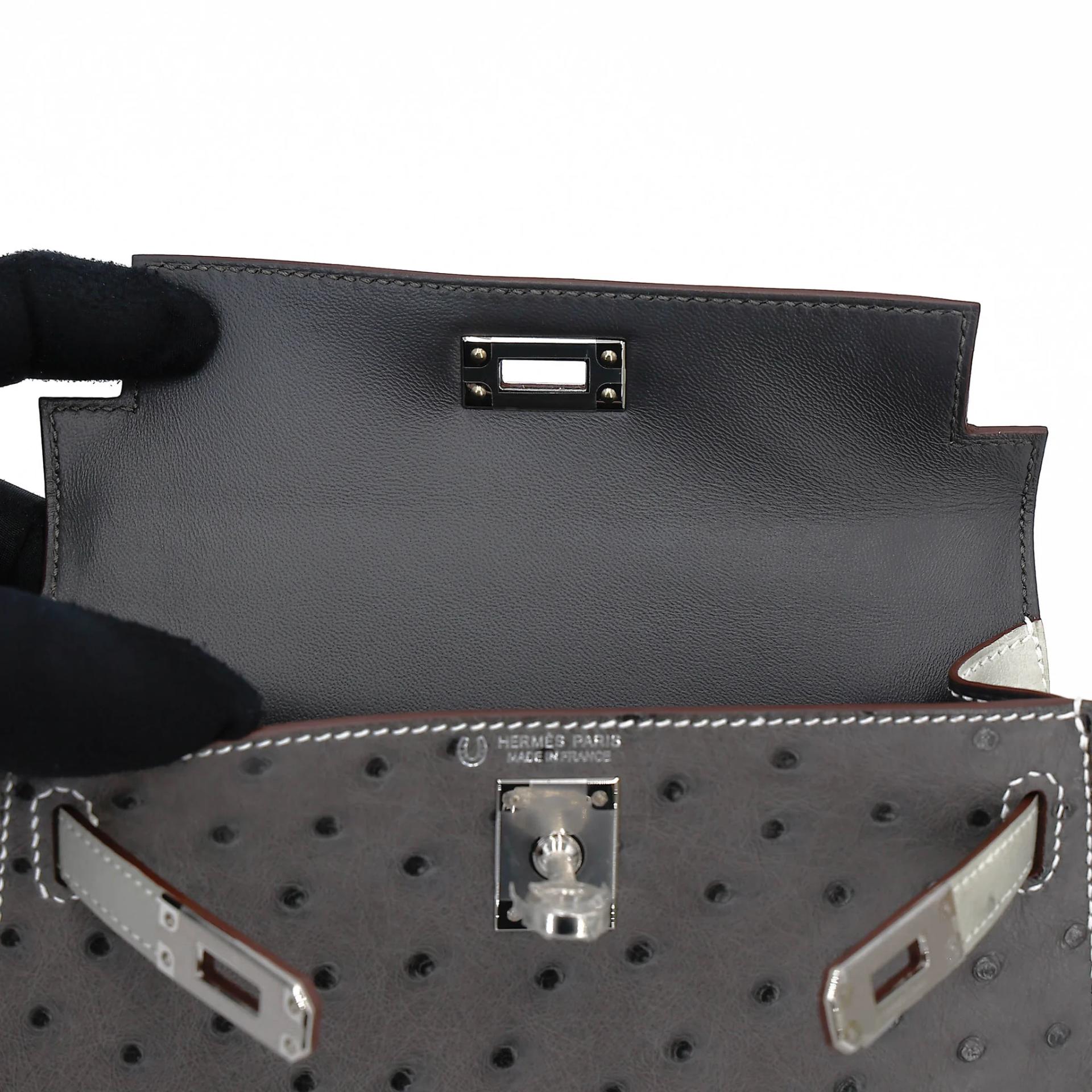 Unused ( Rank NS ) HERMÈS Special Order Mini Kelly II HSS Graphite (88) Gris Perle (80) Ostrich Palladium hardware W (2024) - 12