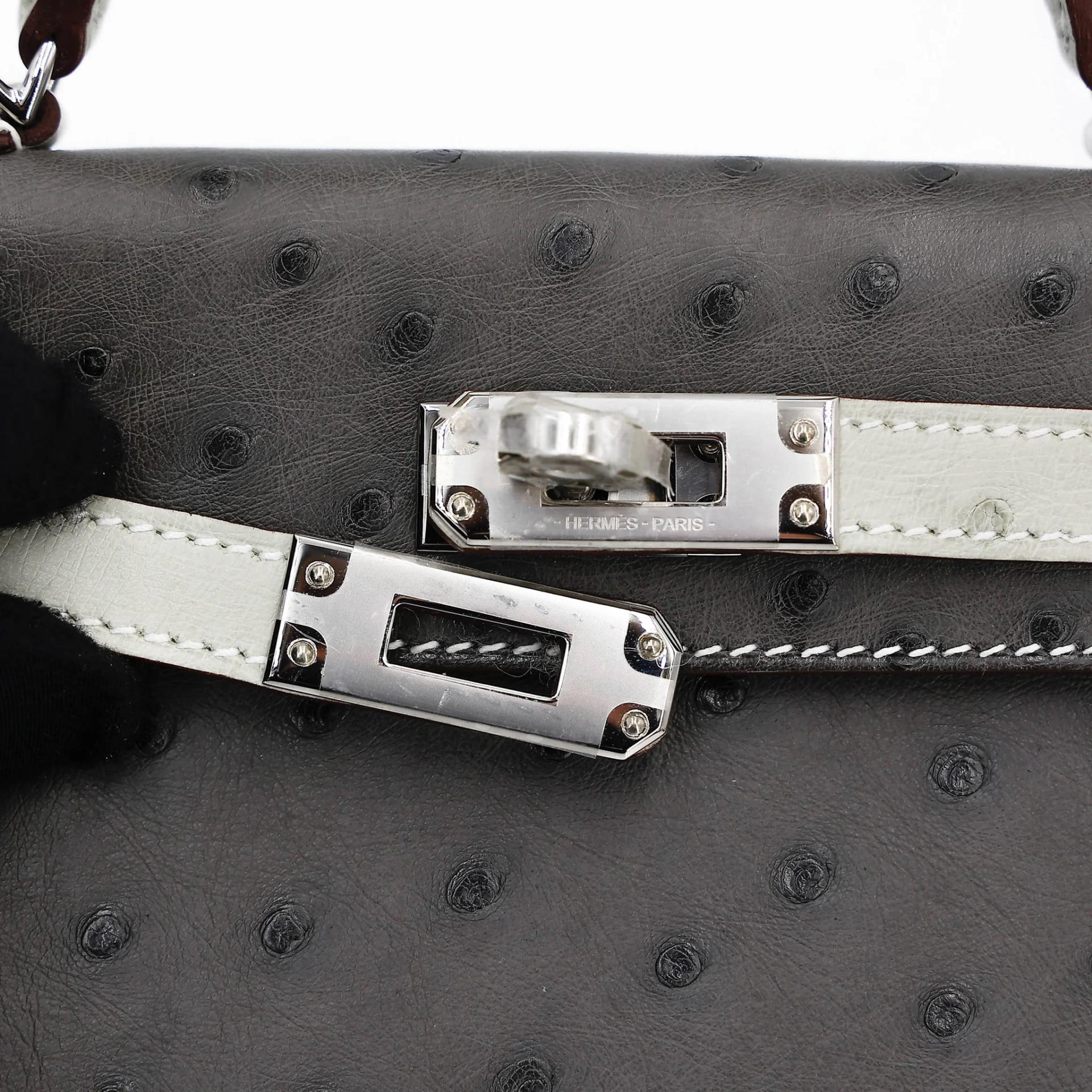 Unused ( Rank NS ) HERMÈS Special Order Mini Kelly II HSS Graphite (88) Gris Perle (80) Ostrich Palladium hardware W (2024) - 8