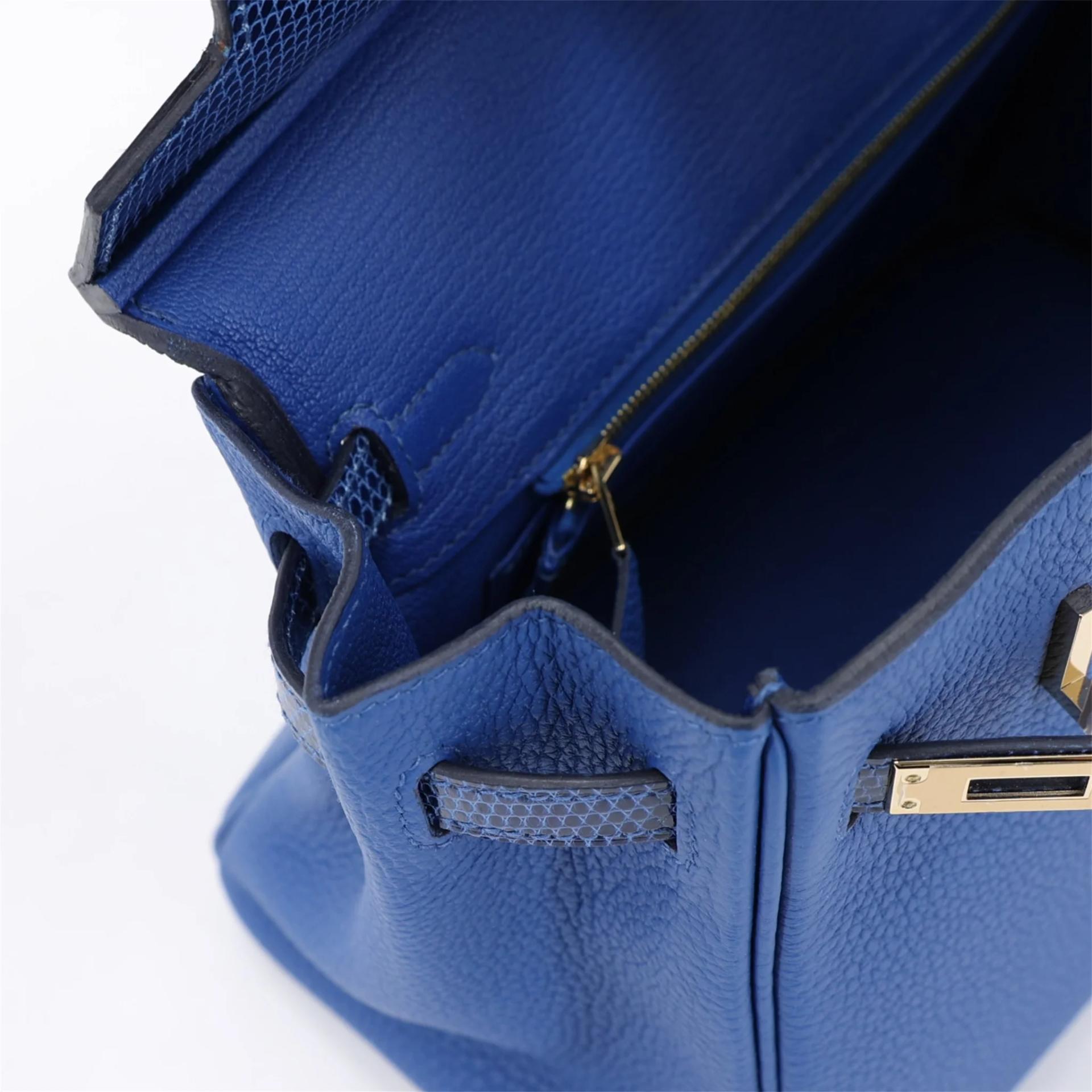 Unused ( Rank NS ) HERMÈS Birkin 25 Touch Bleu France (71) Bleu Saphir (73) Togo Lizard Permabrass hardware W (2024) - 12