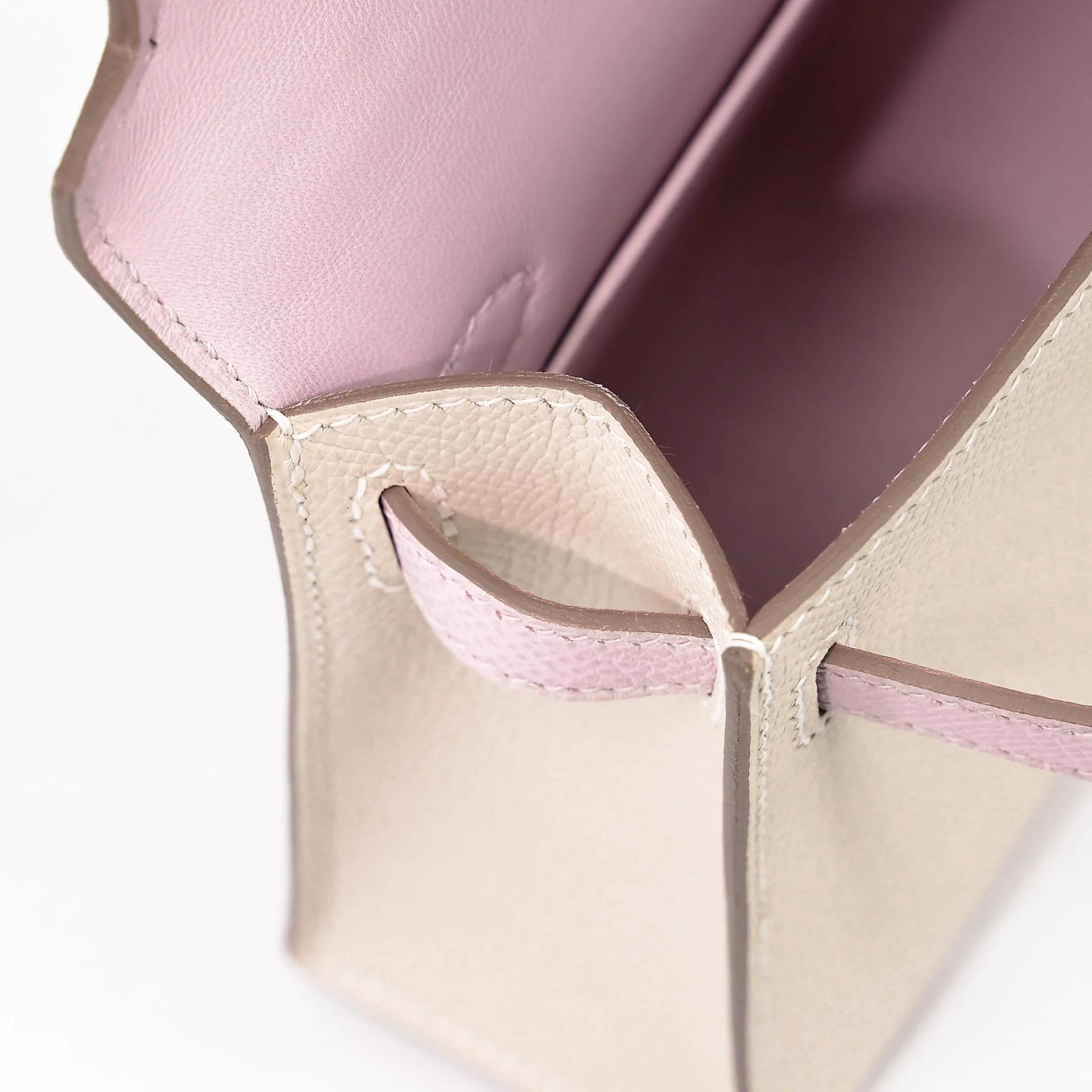 Unused ( Rank NS ) HERMÈS Mini Kelly II Nata (I2) Biscuit (4B) Mauve Sylvestre (X9) Epsom Palladium hardware U (2022) - 16