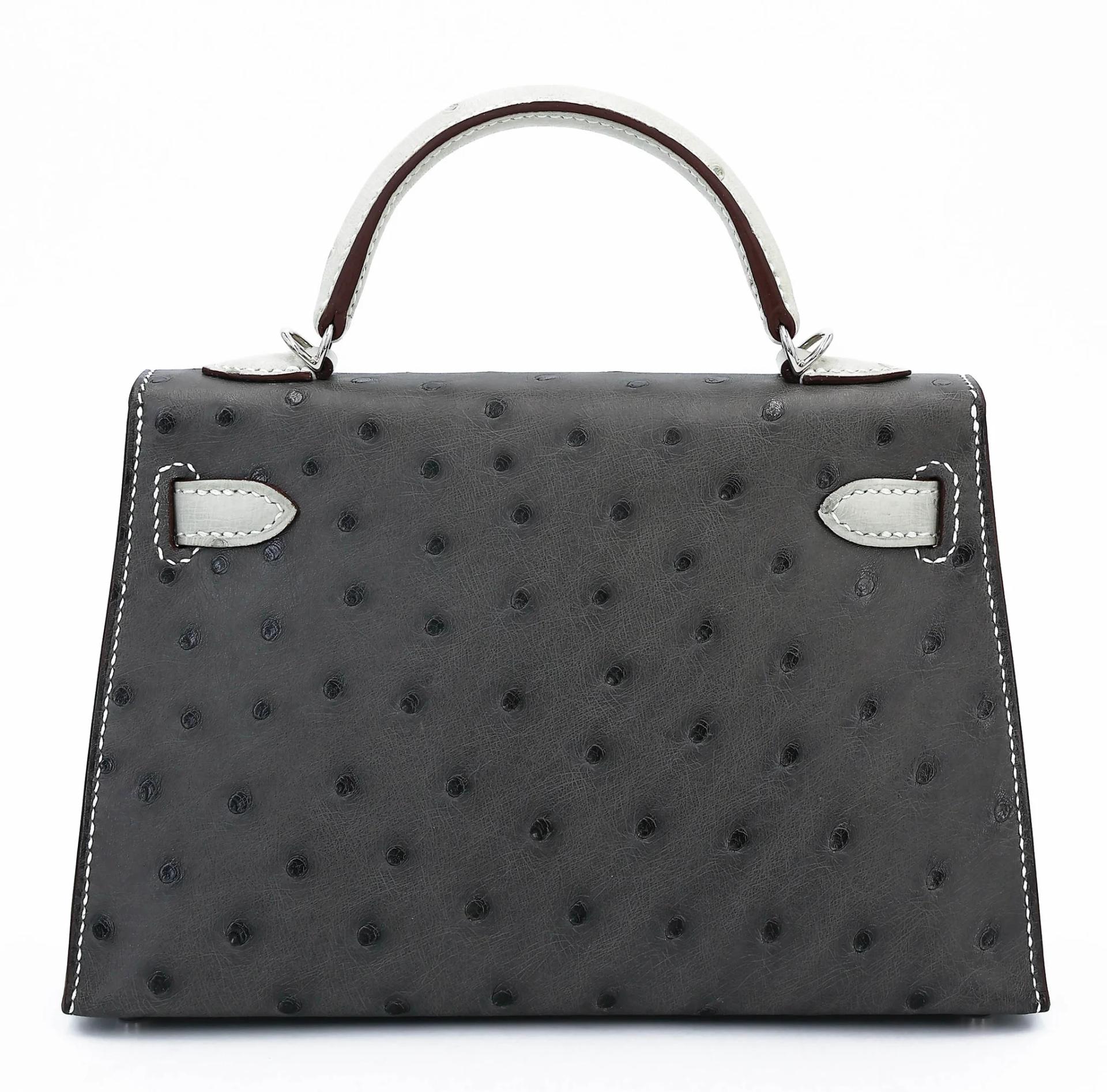 Unused ( Rank NS ) HERMÈS Special Order Mini Kelly II HSS Graphite (88) Gris Perle (80) Ostrich Palladium hardware W (2024) - 2